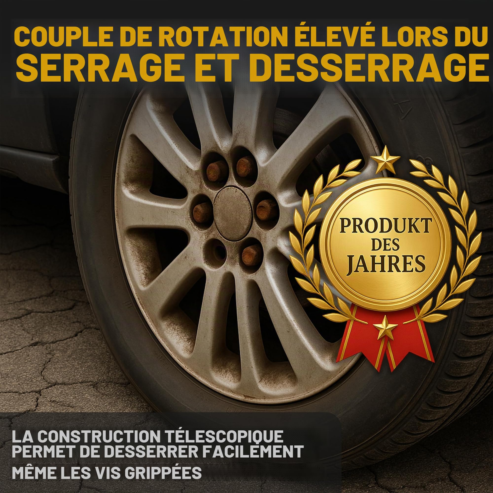Retoo Clé Démonte-Roue Télescopique, Pneus Auto Douilles 17/19/21/23 mm, Poignée Gomme Antiglisse, Réglable 350/500 mm, Acier Chromé, Longueur, Outil Compatible Voiture Moto Garage