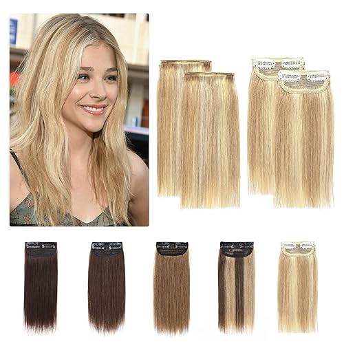 S-noilite Extensiones de cabello humano con pinzas, 2 unidades, 8 pulgadas, extensiones de cabello humano corto que añaden volumen extra grueso,