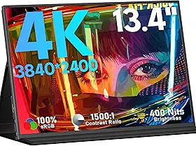 KEEPTIME Monitor portátil 4K 33.8 cm 3840 x 2160 UHD USB-C HDMI monitor de laptop 100% sRGB IPS monitor de viagem HDR com alto-falantes para laptop, Xbox, PS5, PC, telefone