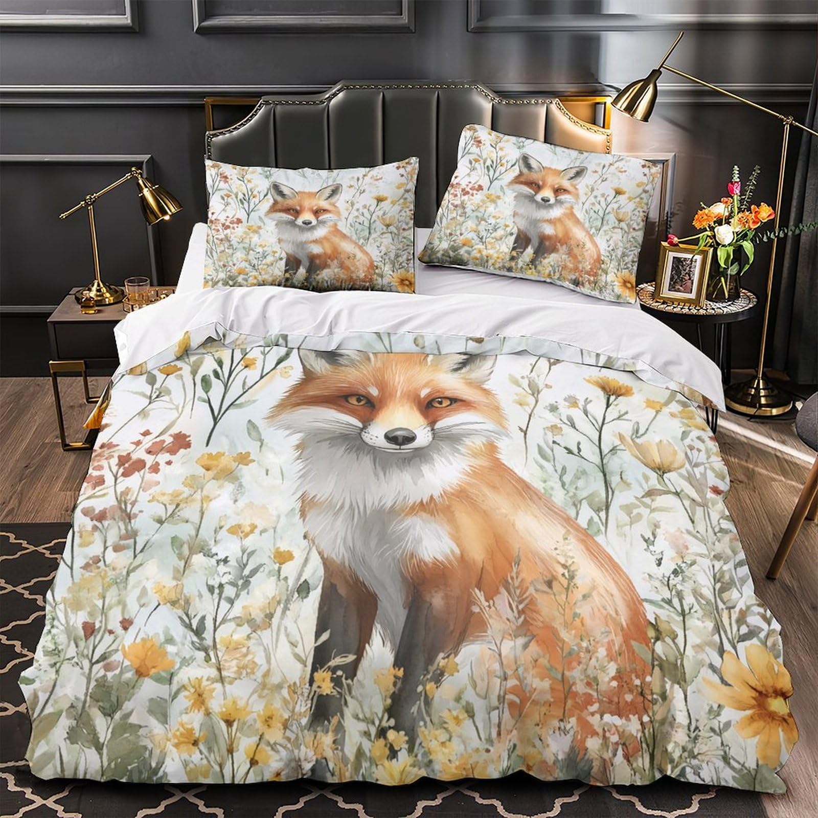Parure de lit renard 3D en microfibre 220x240 cm avec 2 taies d'oreiller pour adulte