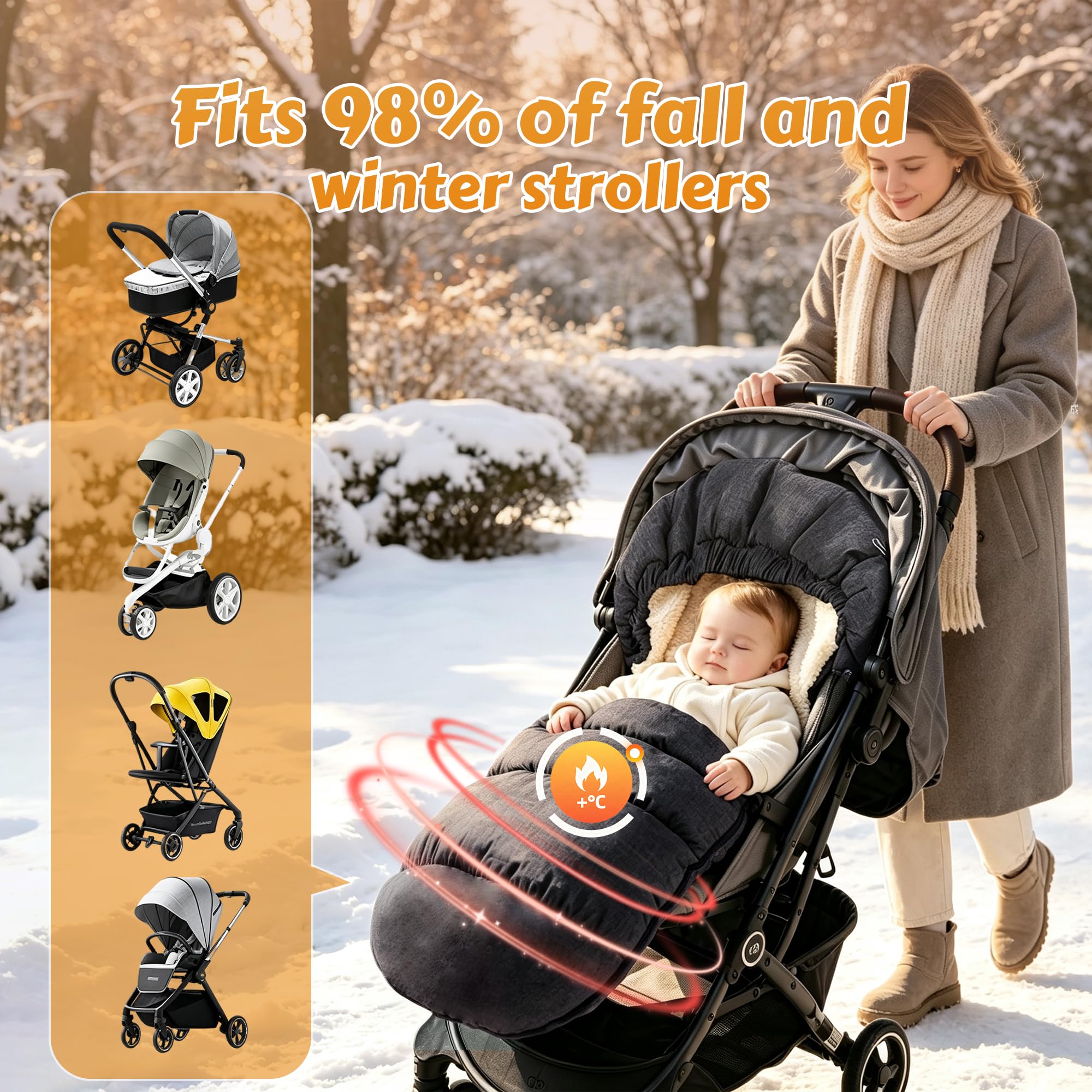 auvstar Chancelière Poussette Universelle | Détachable Chanceliere Bebe Poussettes Chaud,Chanceliere Buggy Hiver Confortable avec Plupart Landau