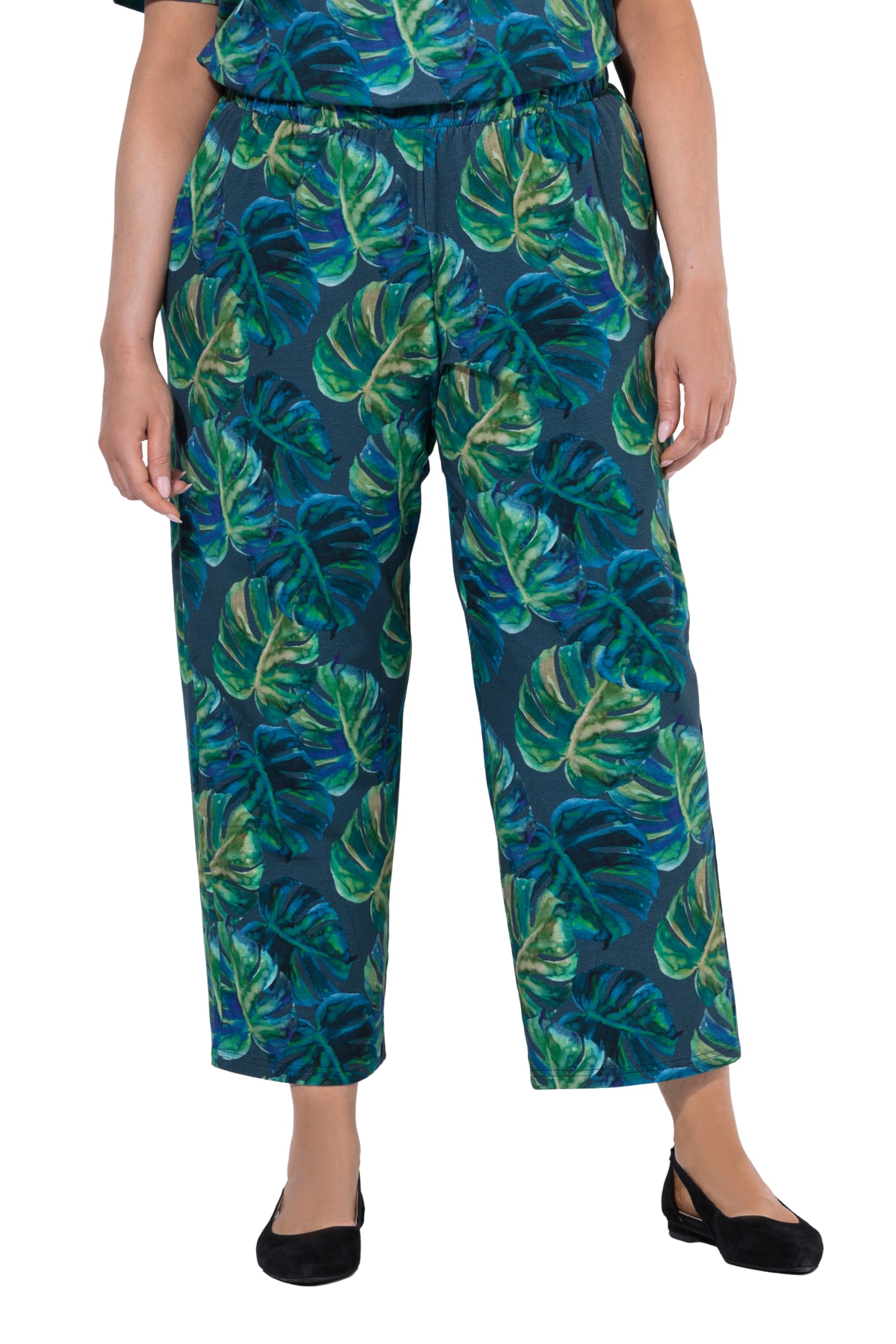 Ulla Popken Damen große Größen Übergrößen Plus Size 7/8-Jerseyhose, Gemustert, gerades Bein, Elastikbund 849607