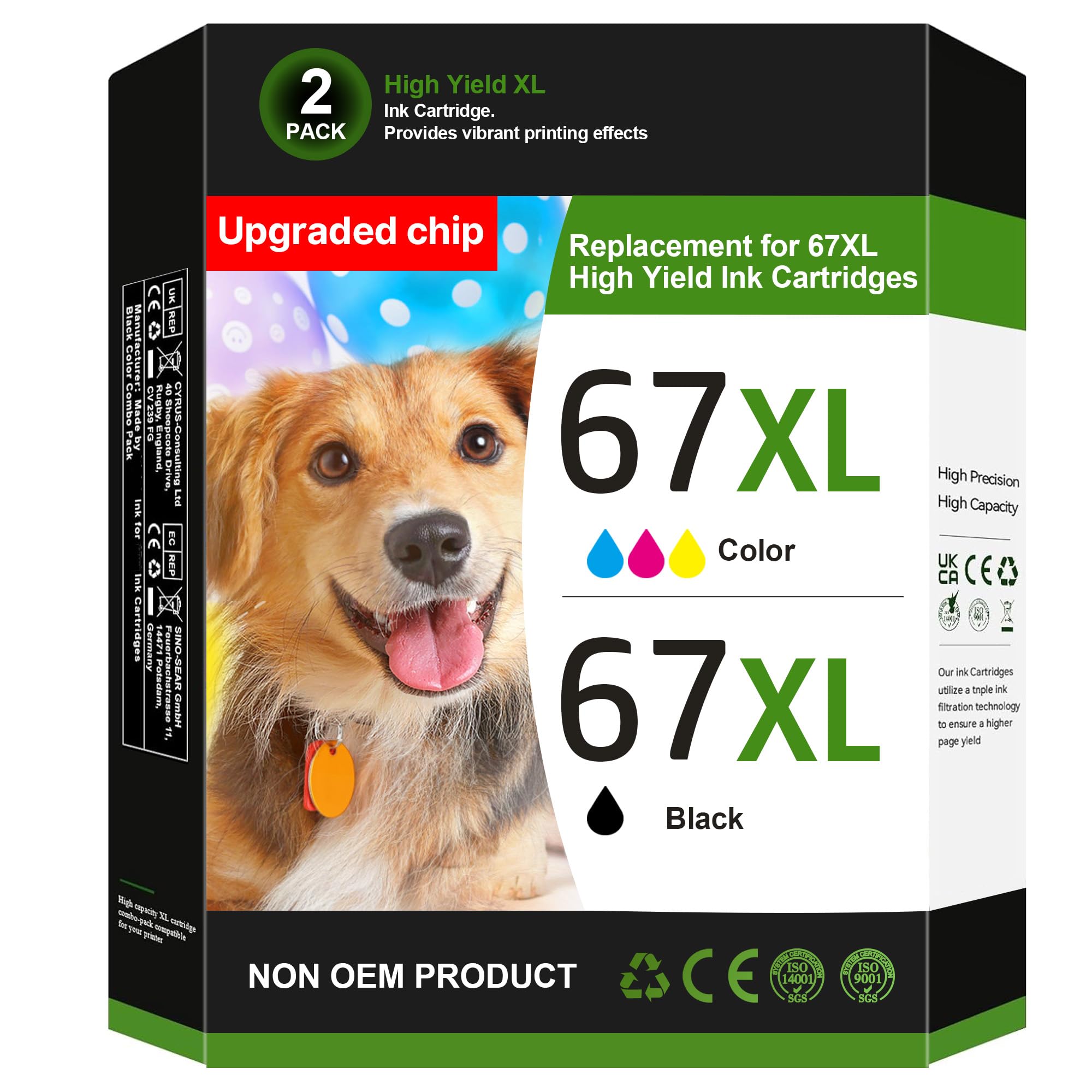 Eudul 67XL Ink Cartridges Black/Color Combo Pack Replacement for HP Ink 67 67XL Printer Ink Works for HP DeskJet 2855e 2827e 4227e 2755e 2852e 2800