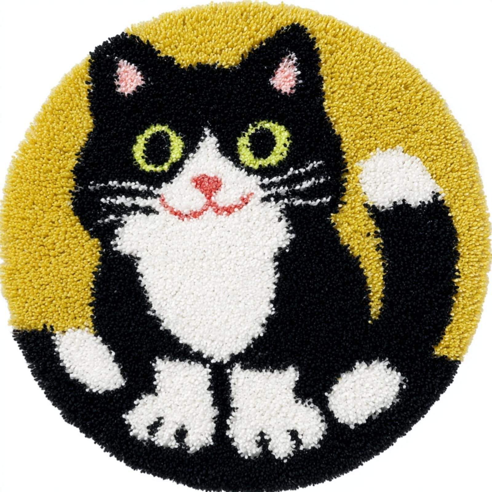 WallustrioaW Latch Hook Rug Kits for Adults Kids Beginners,Tuxedo Cat,DIY Crochet Rug Making Kit with Printed Patterns Canvas Yarn Carpet Crafting Arts,50x50cm