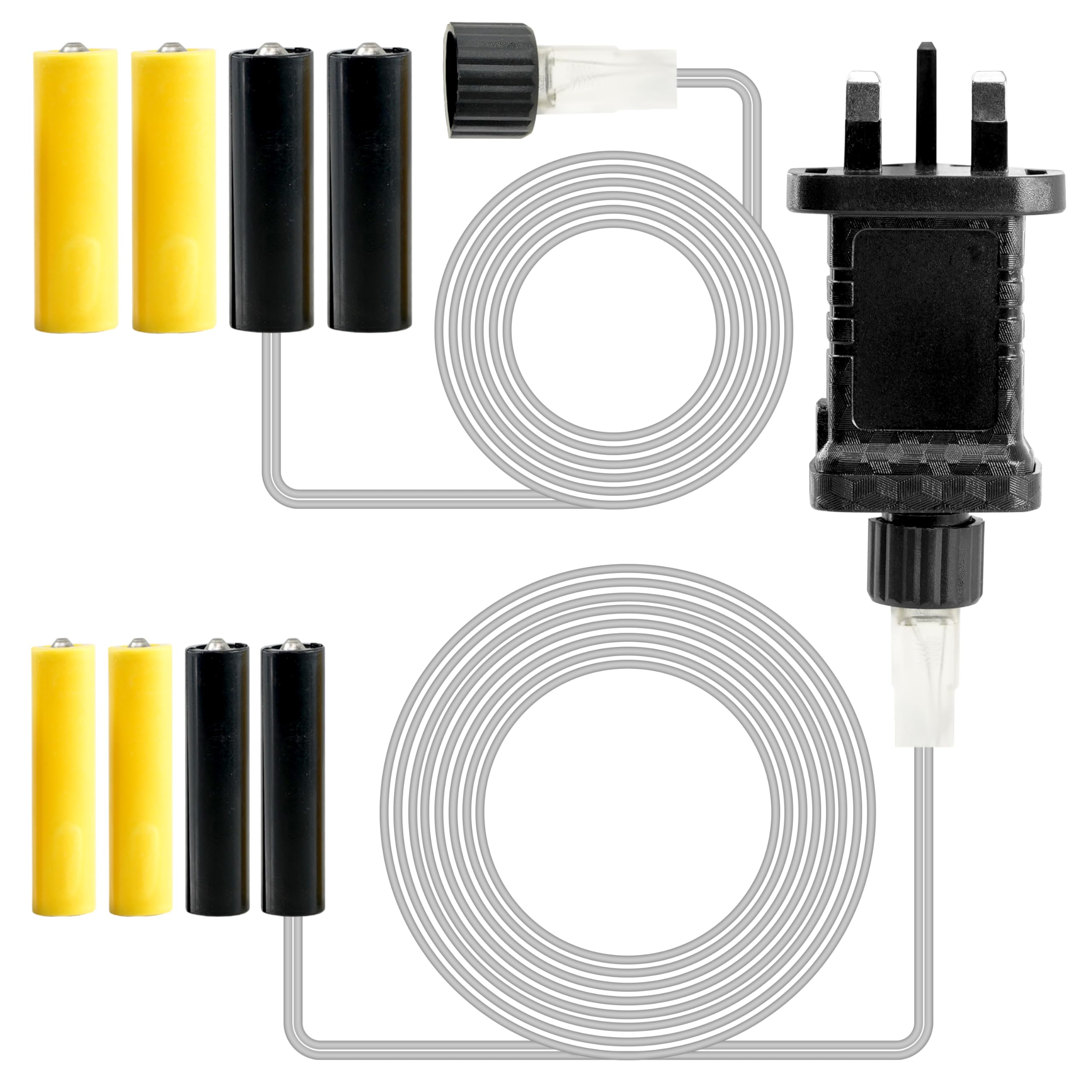 Geezy Black Universal Battery To Mains Adapter With 3M Cable - Aa & Aaa Battery Eliminator Kit, Replaces 2X Or 3X Cells - Power Supply Converter For Electronic Devices, Christmas Led Lights & Clocks