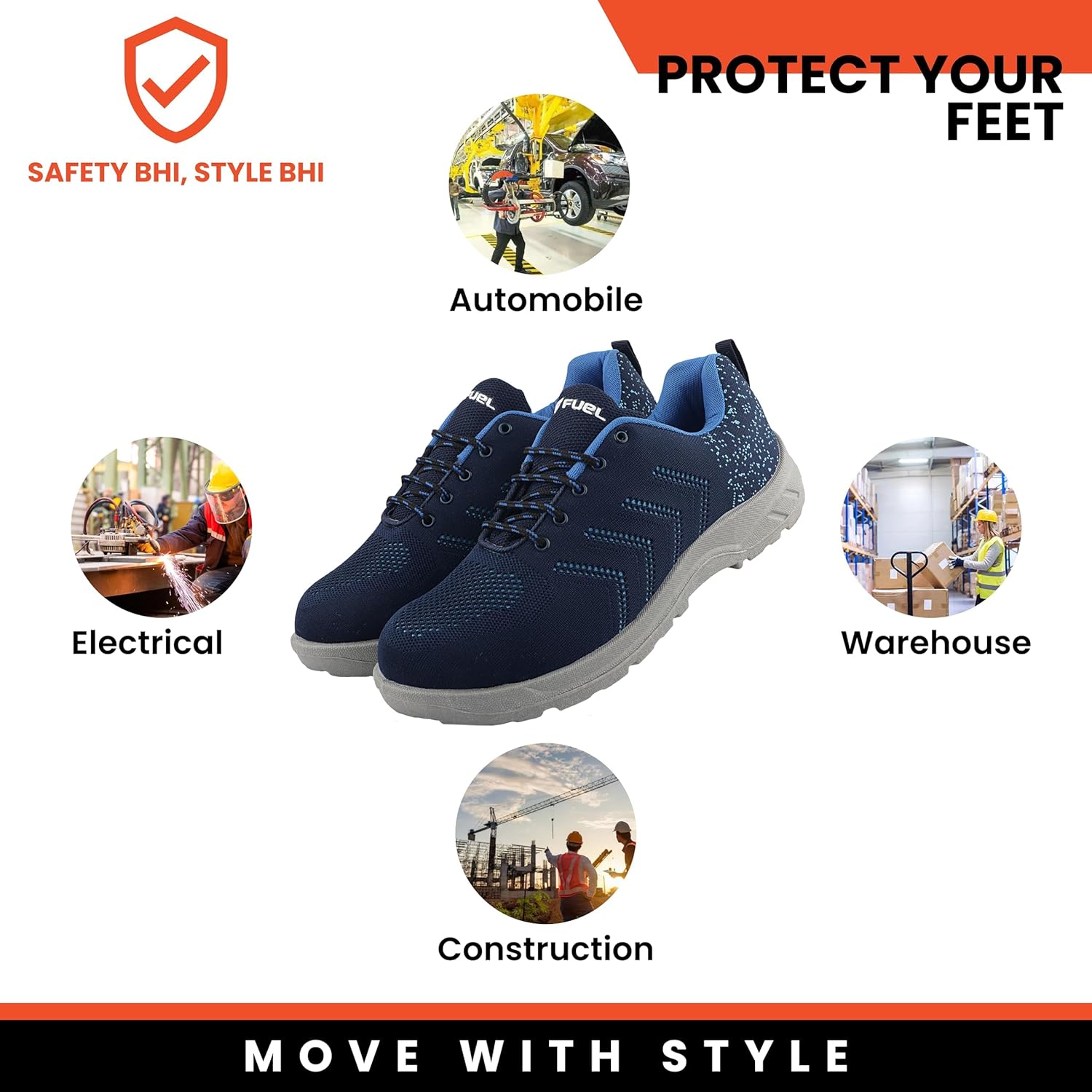 FUEL Arsenal Knitted Fabric Safety Shoes for Men Industrial PVC Single Density Sole, Steel Toe, Energy Absorption Shoes 4 81rBKmPUPmL. SL1500