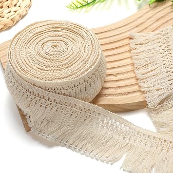 10 Yards Tassel Fringe Trim, 2.36 Wide Sewing Fringe Trim Cotton Tassel Trims Beige Vintage Boho Tassel Ribbon Sewing Fabric Lace for Curtain Dress Skirt Curtain Clothes Home Decor DIY Crafts