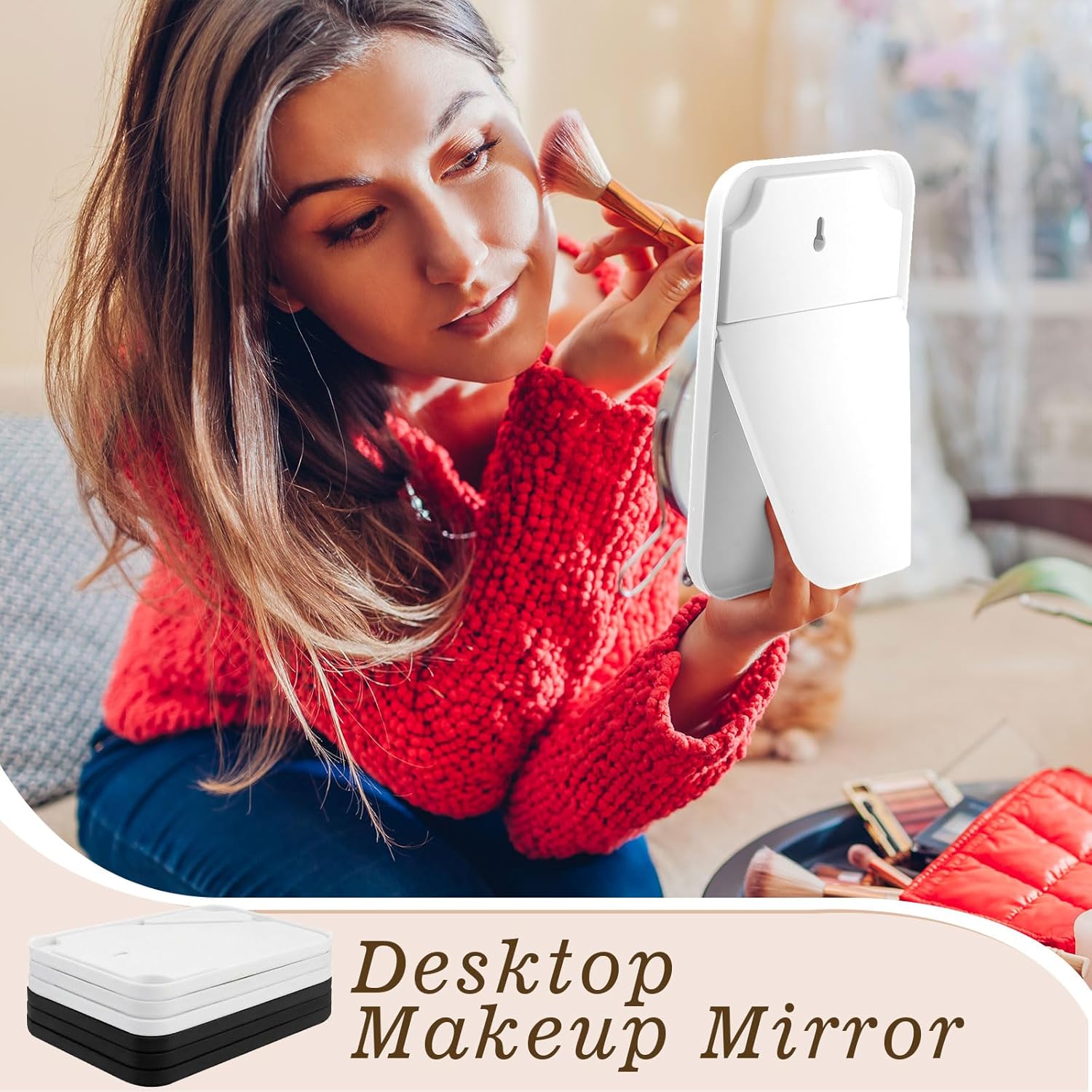 Cinnvoice 12 Pack Desktop Makeup Mirror Bulk 90° Adjustable Portable 8" Vanity Table Mirror with Stand, Folding Travel for Makeup Party Spa Party, Women, Cosmetics Personal Beauty (Black,White)