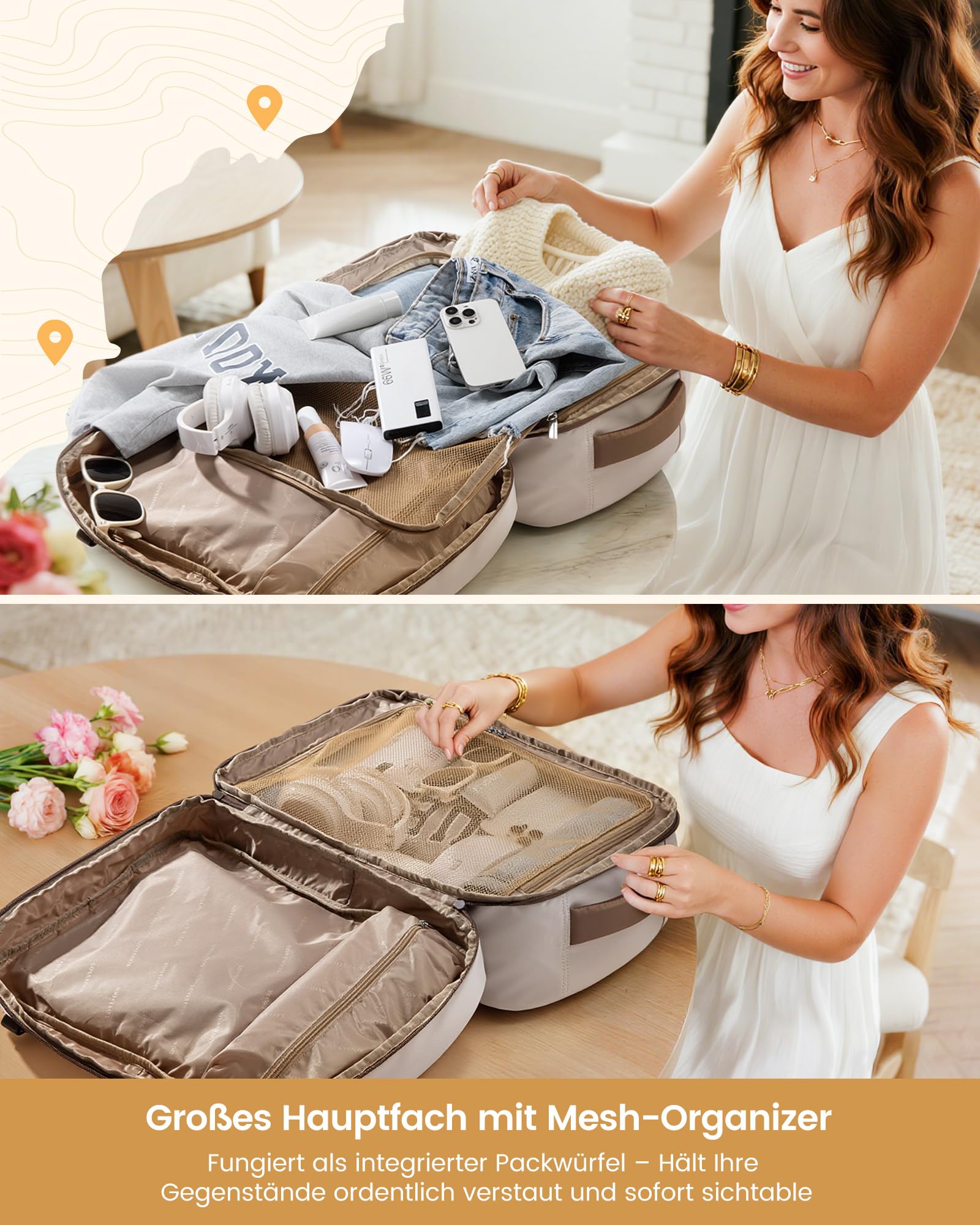 LOVEVOOK Reiserucksack Handgepäck Flugzeug 50L Groß Rucksack Damen | Travel Backpack für 15,6 Zoll Laptop, Carry on Kofferrucksack Rücksack für Reisen Weekender Arbeit Geschäftsreise Business