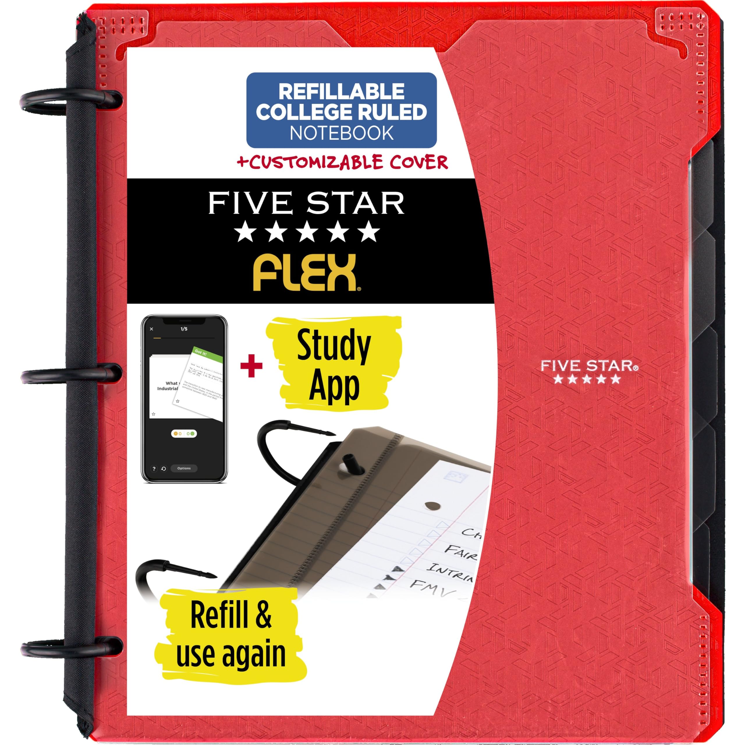 Five Star Flex NoteBinder, 1 Inch Binder, Customizable, Notebook and Binder All-in-One, Red, 1 Count (29326AB2)