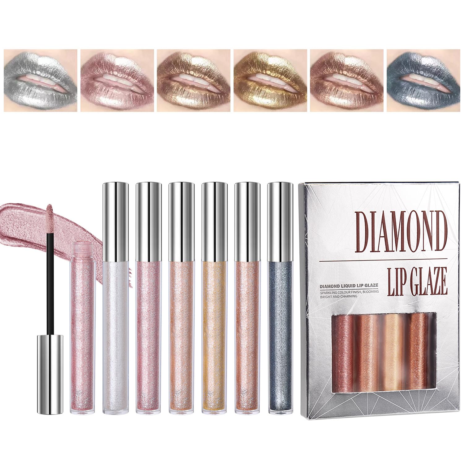 COOSA Glitter Liquid Lipsticks Set 6 color Diamond Shimmer Metallic Lipstick