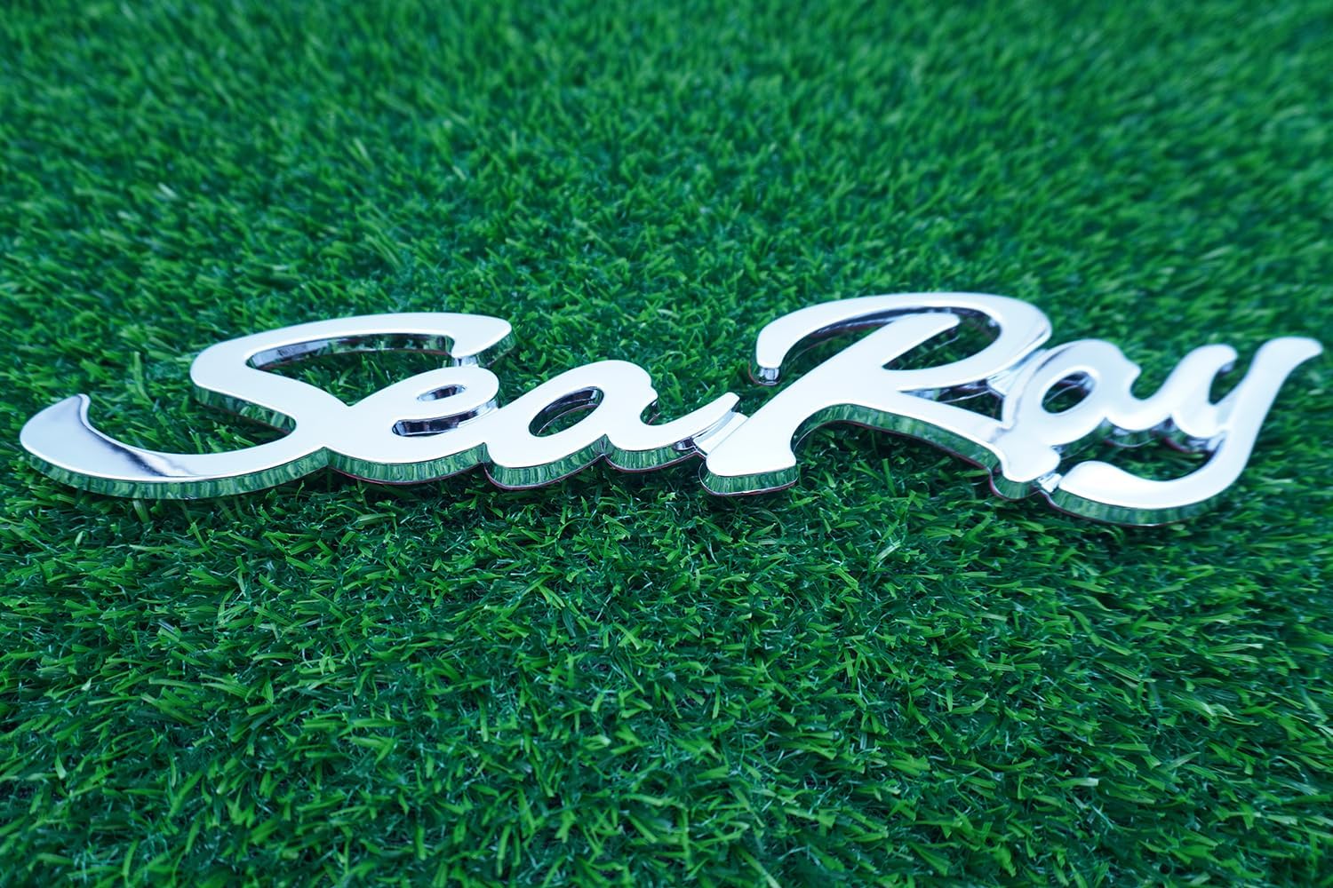 2pcs Sea Ray Searay Script Boat Letters Logo Badge 3D Emblem Nameplate Sticker Decals 12-3/4" (Silver)