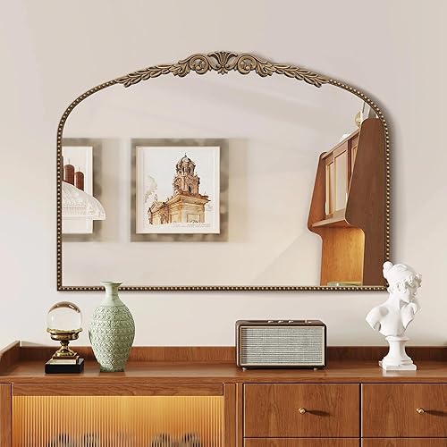 Miniatura 2 de Besdomus Espejo arqueado grande dorado espejo vintage barroco francés de 40 x 30 pulgadas, espejos antiguos ornamentados tradicionales para