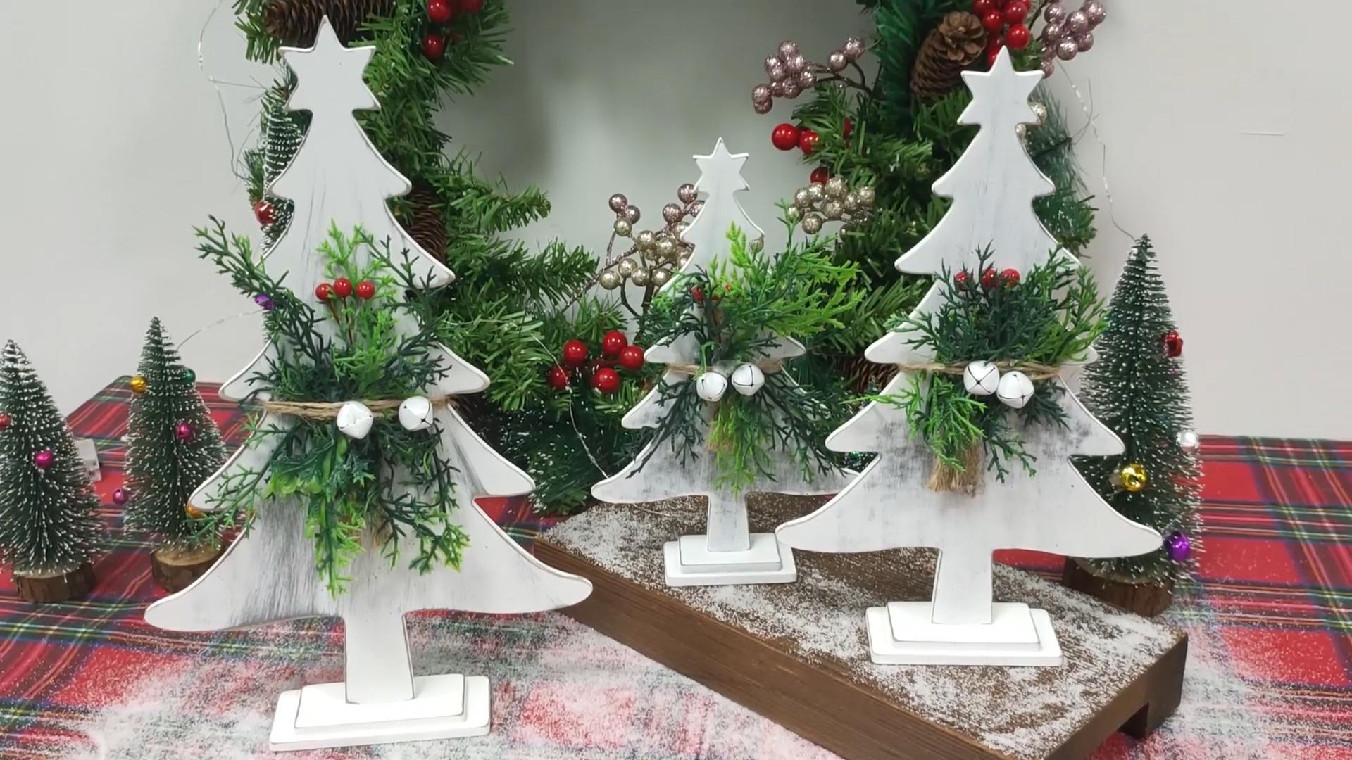 3 Decorazioni Natalizie 19x8 Cm Per Albero - Vecchio, Pupazzo Di Neve E Cervo, Addobbi Fai Da Te