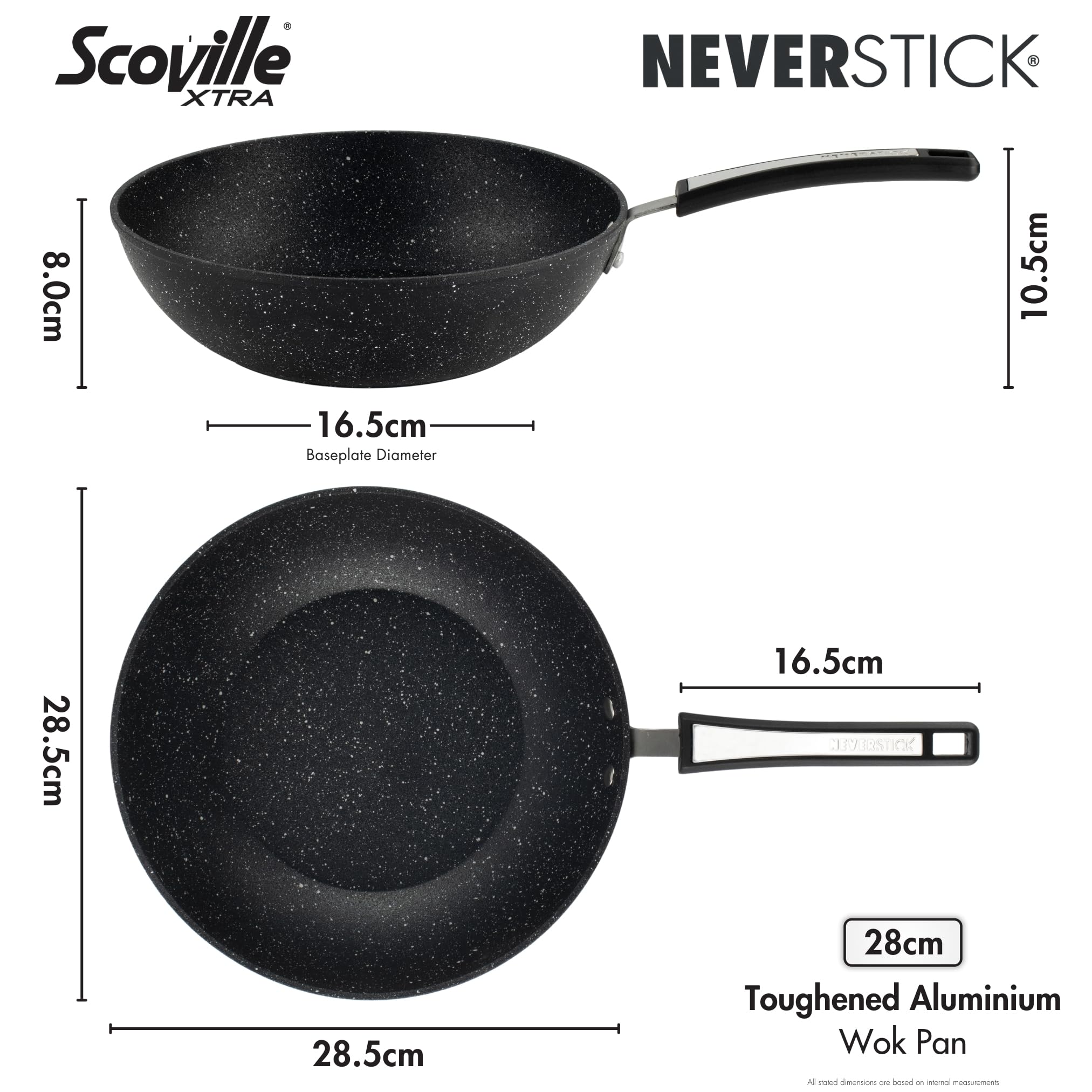 Scoville Xtra - Padella wok da 28 cm, antiaderente, rivestimento NEVERSTICK, adatta a tutti i piani cottura, lavabile in lavastoviglie, manico ergonomico, senza PFOA, in alluminio temperato, colore