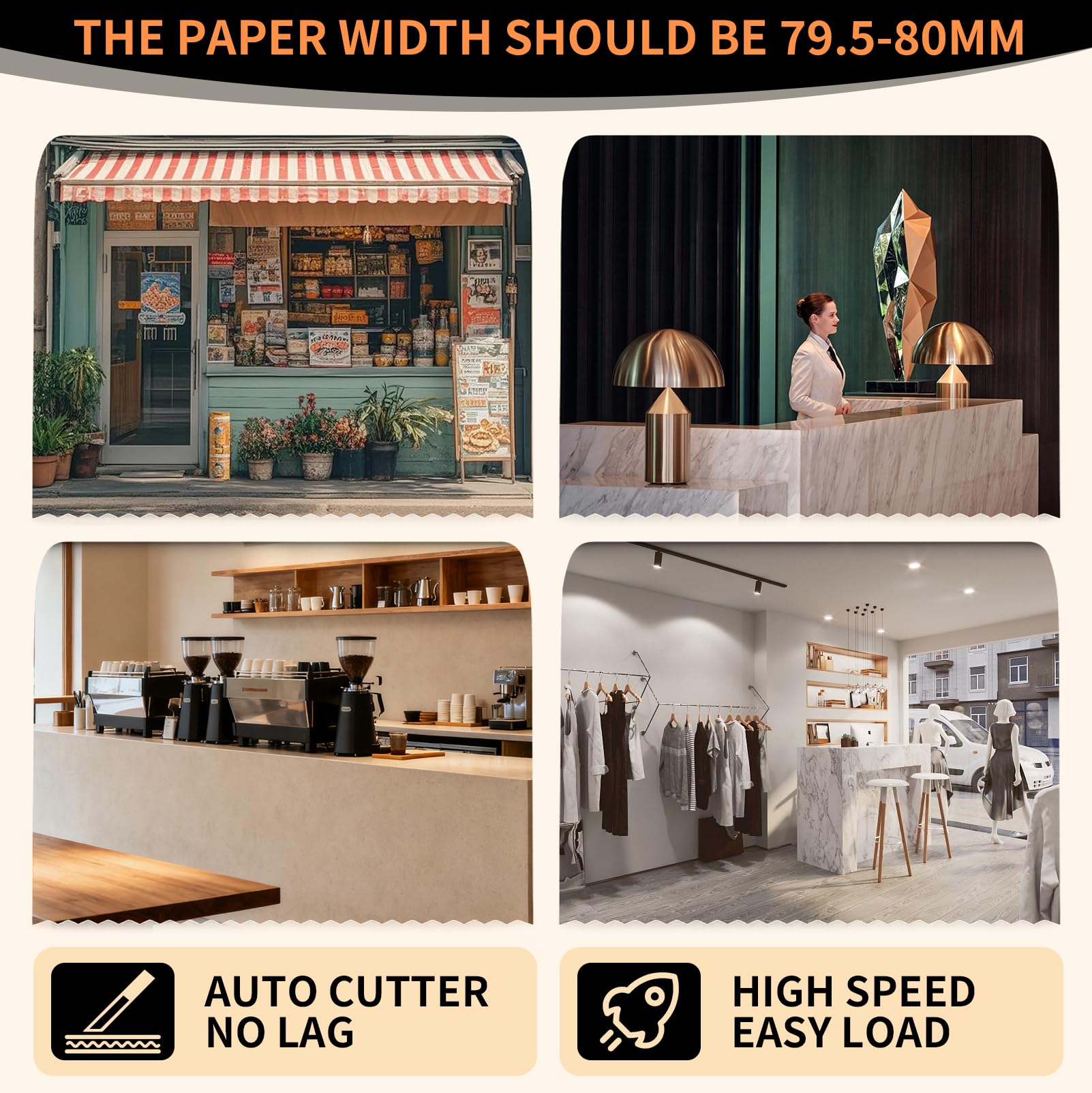 80 mm Thermodrucker POS, Kompatibel mit Windows/Mac-Systemen | 220-300mm/s, mit 5 Rollen Papier, Unterstützt Bluetooth- und USB-Verbindungen, Für Gastronomie & Einzelhandel