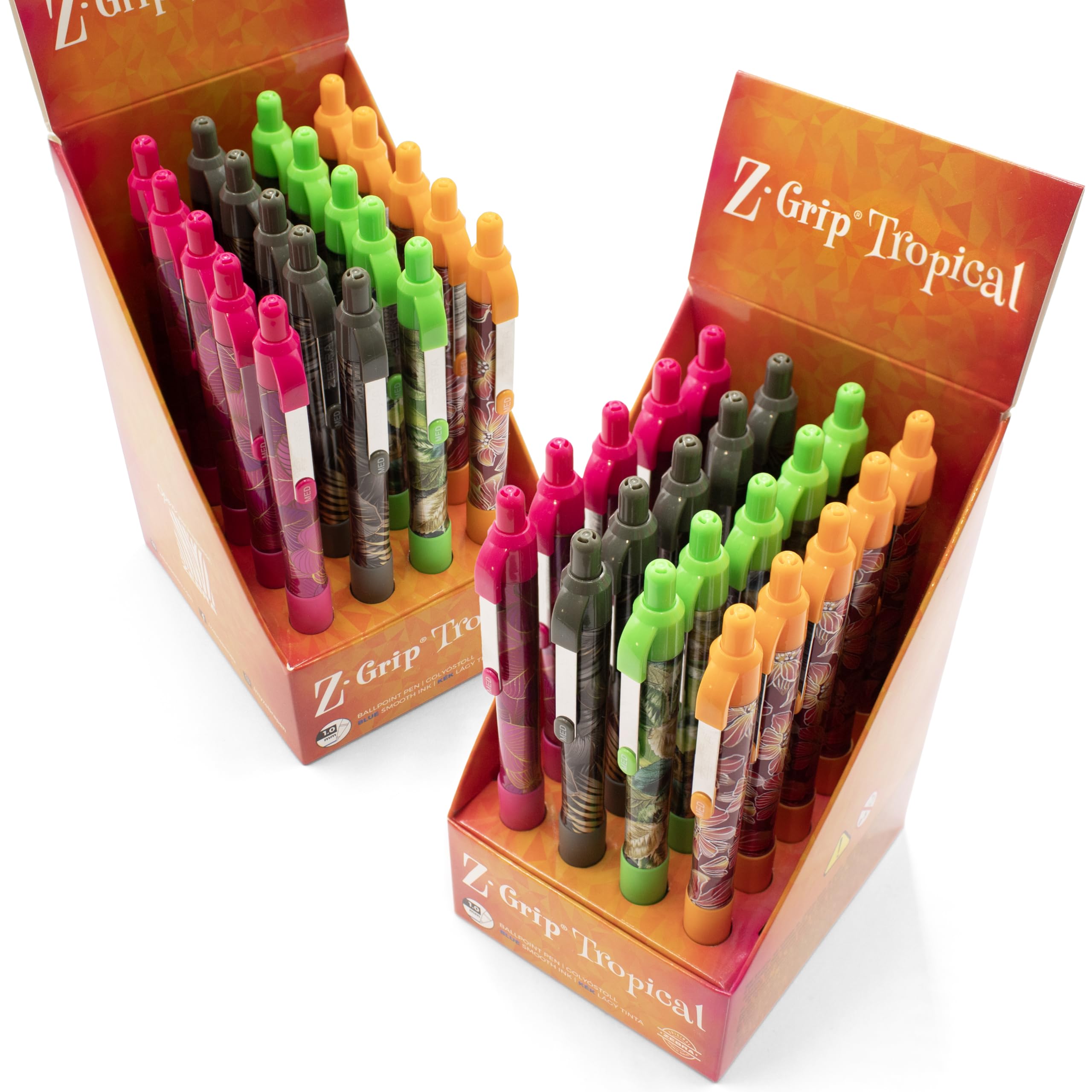 Zebra Z-Grip Smooth Ballpoint Pen - 1.0mm Nib - Tropical Barrels - Blue Ink - Large Economy Bulk Class Pack of 40 Pens