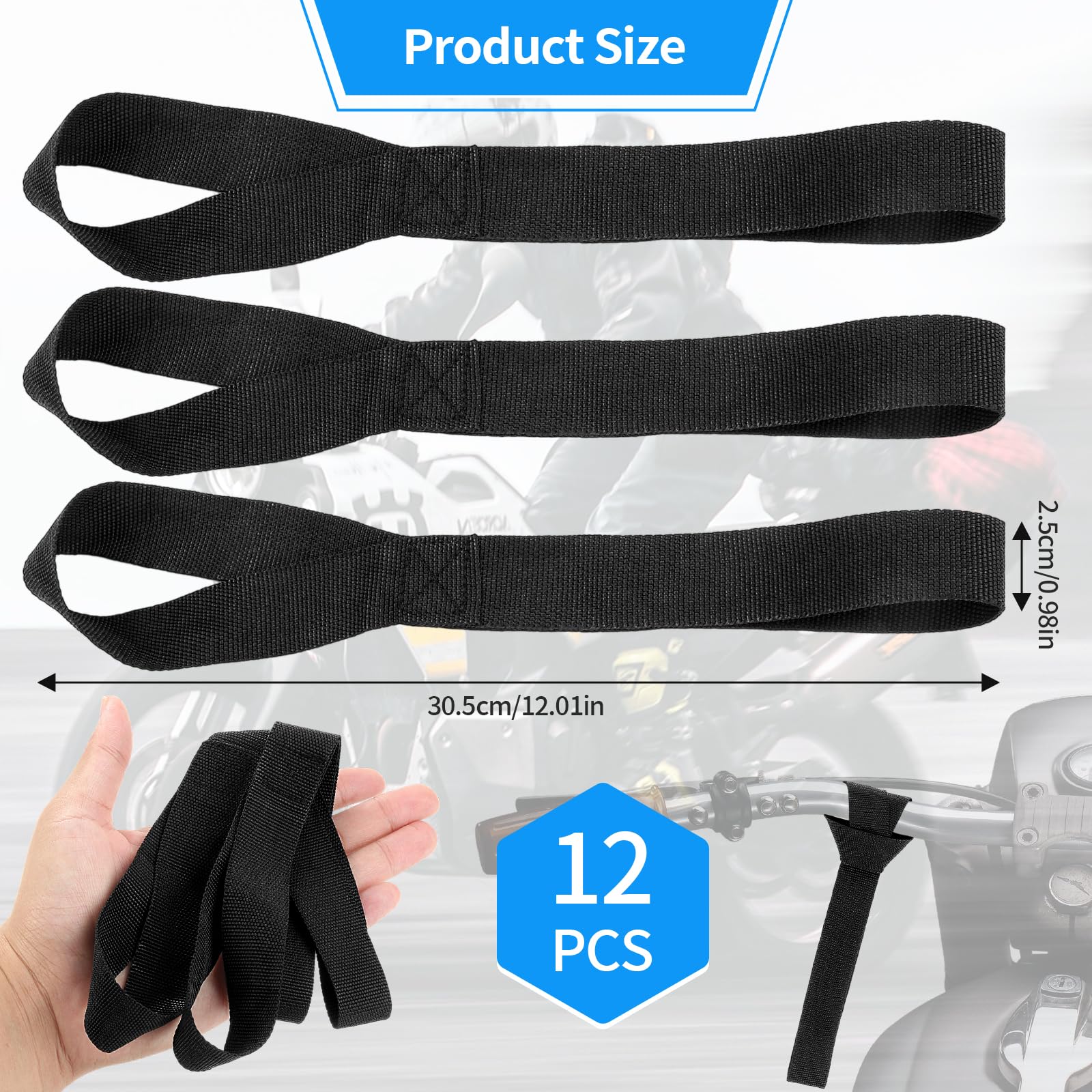 10 Zurrgurte Für Motorrad & Fahrrad - 30,5cm Schlaufen Mit Doppelring - Sicher Transportieren