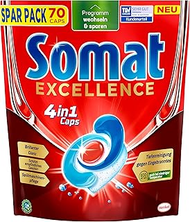 Somat Excellence 4in1 Caps (70 Caps), schnellauflösende Spülmaschinentabs, Somat Caps für exzellente Reinigung & Glanz sogar im Eco-Programm & bei niedrigen Temperaturen