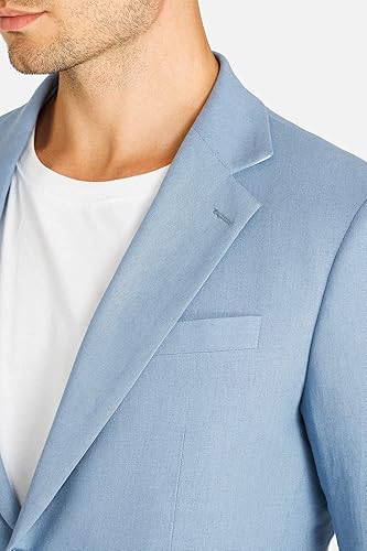 Vista 2 de Blazer de lino para hombre, chaqueta de traje ajustado con dos botones, chaqueta deportiva casual para negocios, boda, fiesta