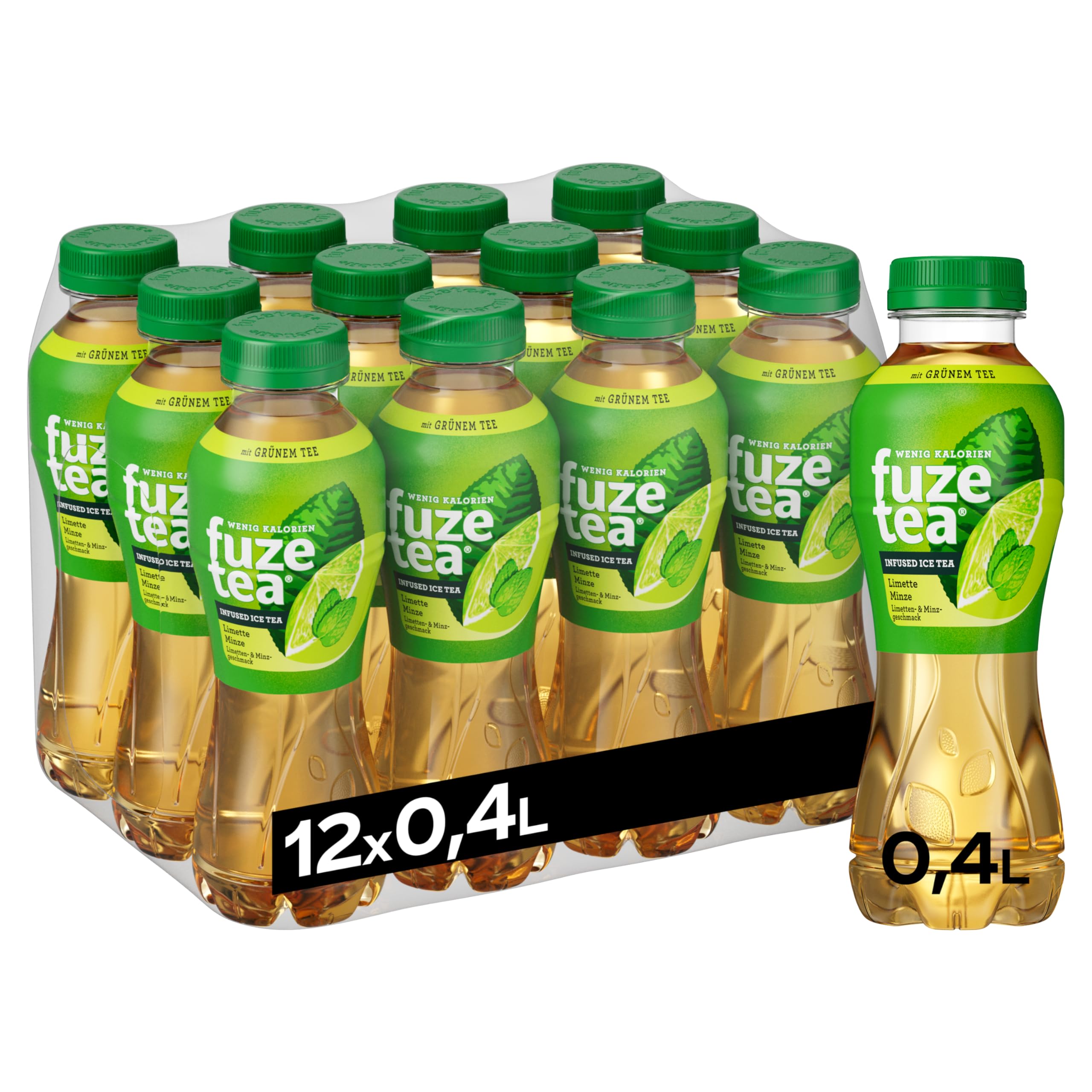 Fuze Tea Grüner Tee Limette Minze - außergewöhnliche Fusion aus Grüntee und fruchtigem Limette-Geschmack - kalorienarmer Tee aus nachhaltigem Anbau - Einweg Flaschen (12 x 400 ml)
