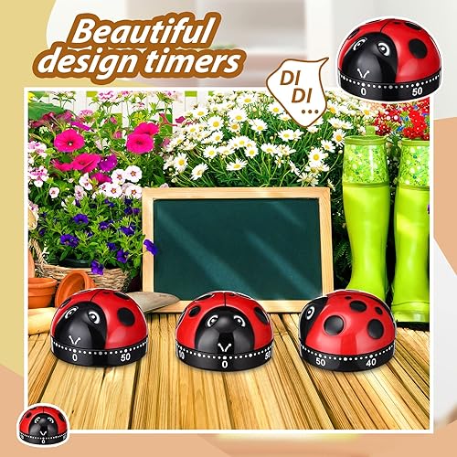 Miniatura 5 de 4 temporizadores de cocina de mariquita para cocinar mariquita linda cocinar temporizador mecánico de 60 minutos, reloj despertador de cocina rojo y