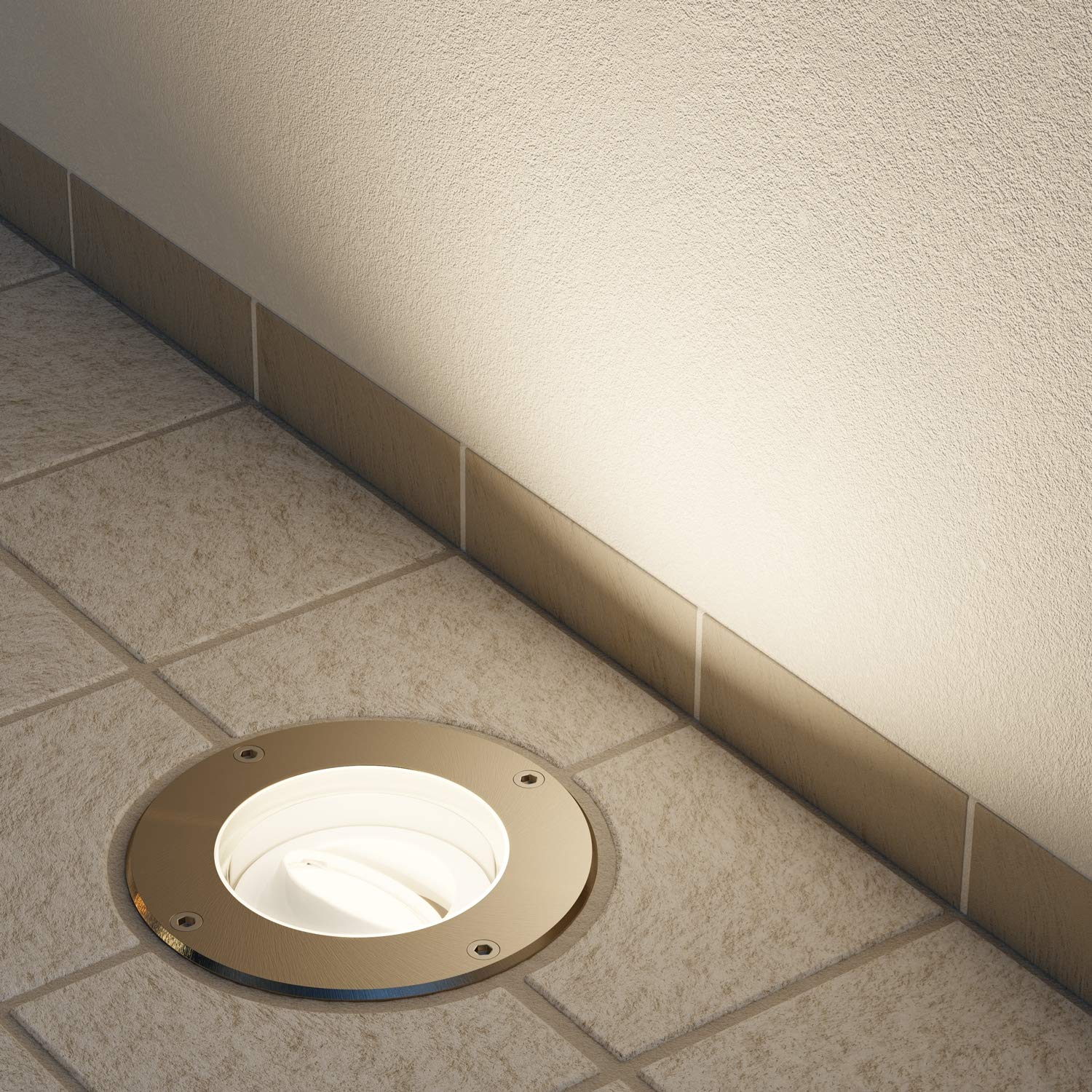 ledscom.de Luminaria empotrada en el suelo BOFU para exteriores orientable de acero inoxidable IP67 150mm Ø incl. lámpara LED de 4.914W 450lm blanco cálido
