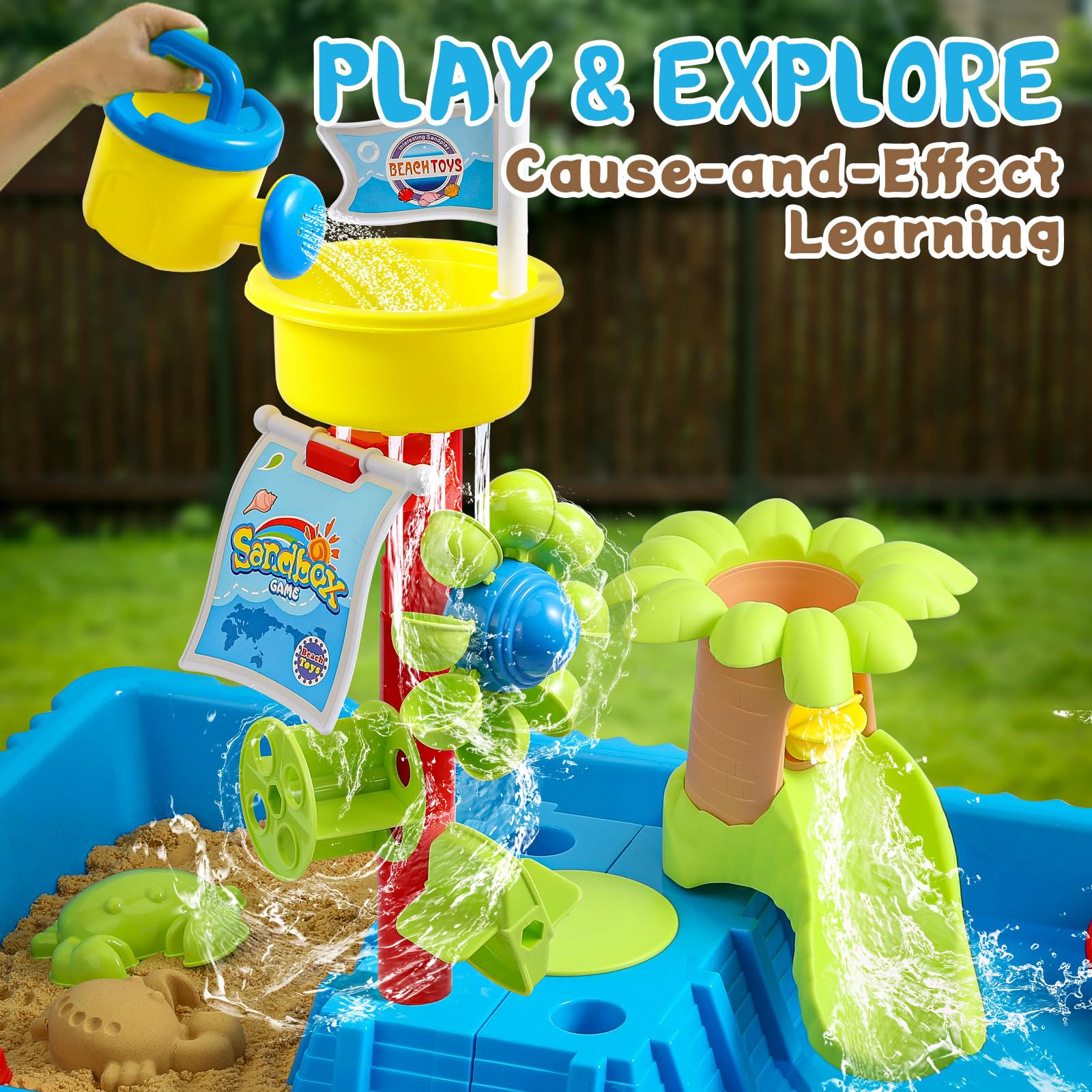 KNASON Wasserspieltisch Kinder Outdoor,2 IN 1 Kinder Sand und Wasserspieltisch mit 37 Teilen Wassertisch Zubehör,Großer Activity Sensory Table Spielzeug auf Hinterhof Strand Sommer für Kinder 3 4 5 8