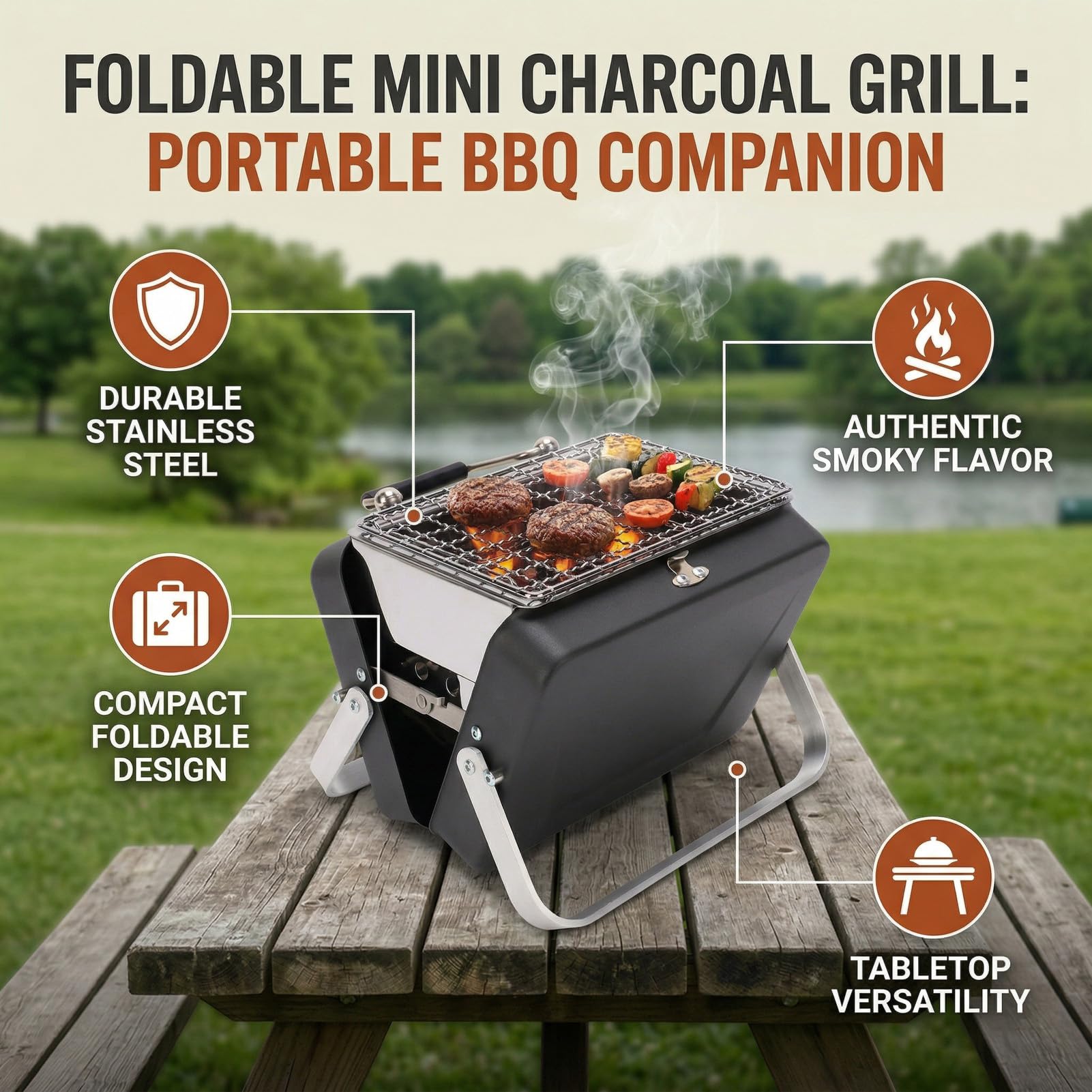 Asixxsix Składany Grill, Przenośny Mini Grill Węglowy Walizka ze Stali Nierdzewnej Zestawy Narzędzi do Grillowania na Piknik na Kempingu Gotowanie świeżym Powietrzu
