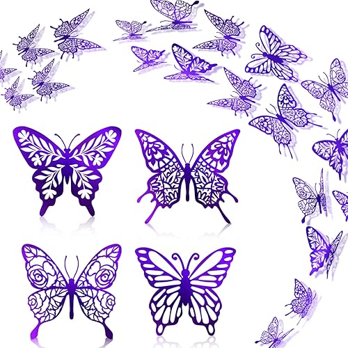Calcomanías de mariposa moradas 48 unidades 4 estilos 3 tamaños decoraciones de mariposa de mariposa decoraciones de pastel de fiesta de mariposa