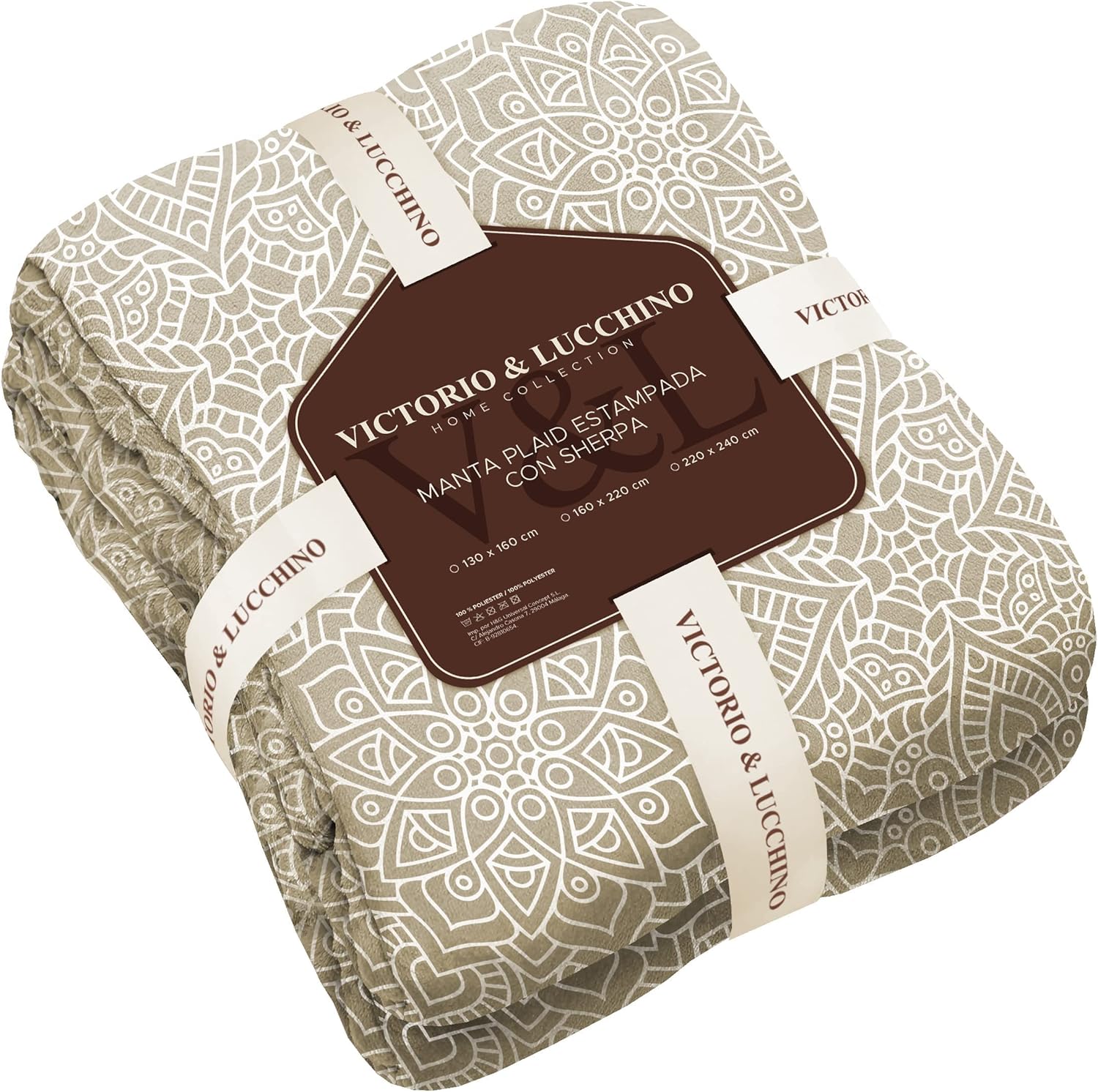 Victorio & Lucchino Manta Plaid Beverly Estampada con Borreguito Sherpa - Manta Suave para el Sofa o para Cama (VL-80513 Camel, 130x160cm)