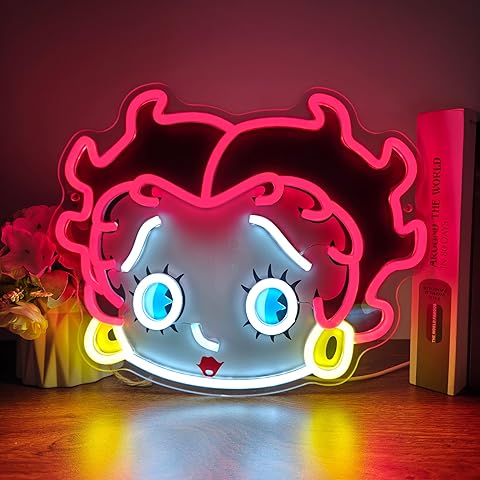 Vintage Flapper Cartoon Character Neon Sign Retro LED Wall Art for Classic Decor US...