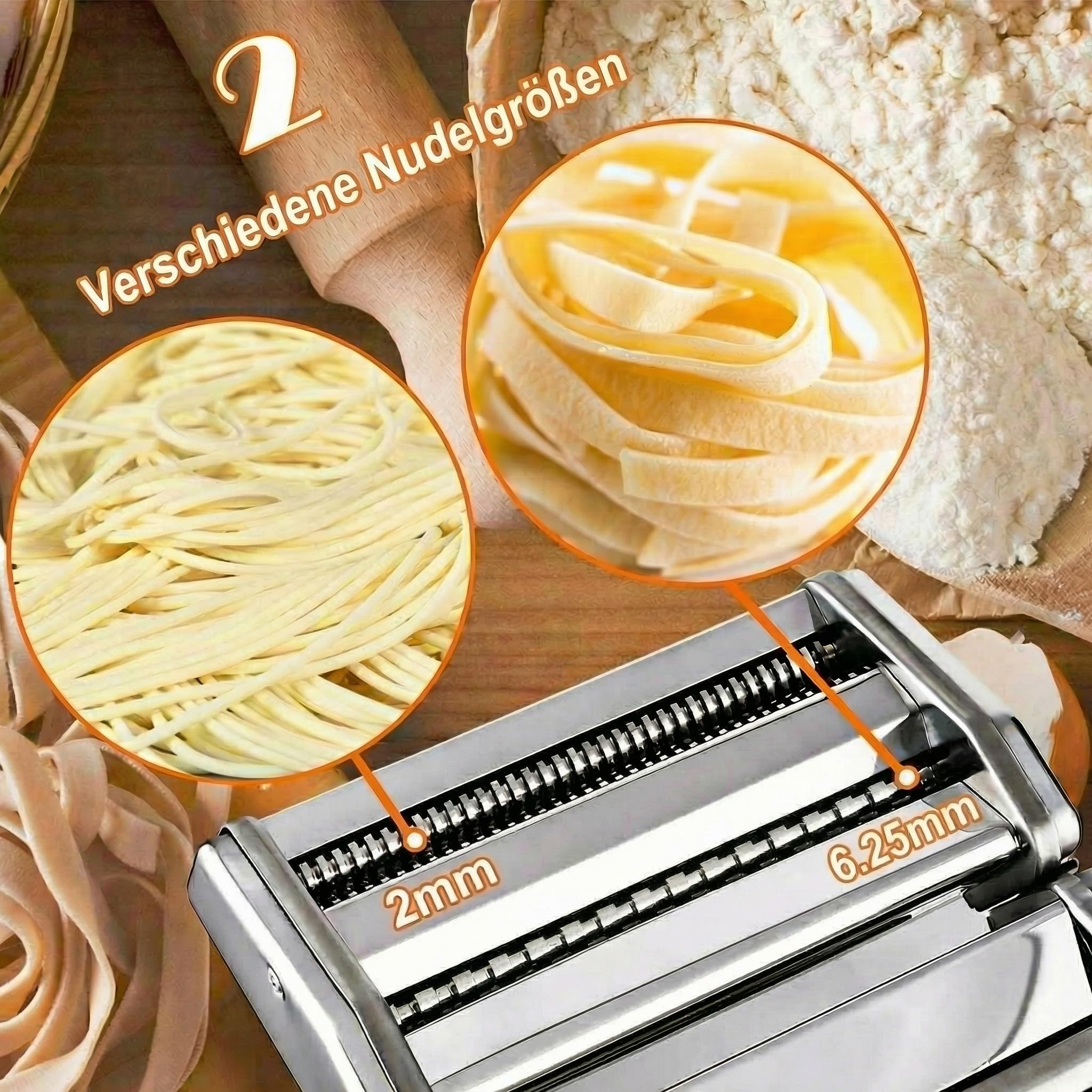 Sailnovo Nudelmaschine Aluminiumlegierung 180 System 9 Stärke Einstellungen 2 Schneidvorrichtungen für Spaghetti Fettuccini Lasagne Manuell Pasta Maker(Silber)