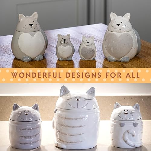 Miniatura 6 de SPOTTED DOG GIFT COMPANY Cat Kitchen Canisters for Countertop, Set of 2 Ceramic Food Storage Jars with Lids, Cute Cat Treat Jar Container, Kitchen