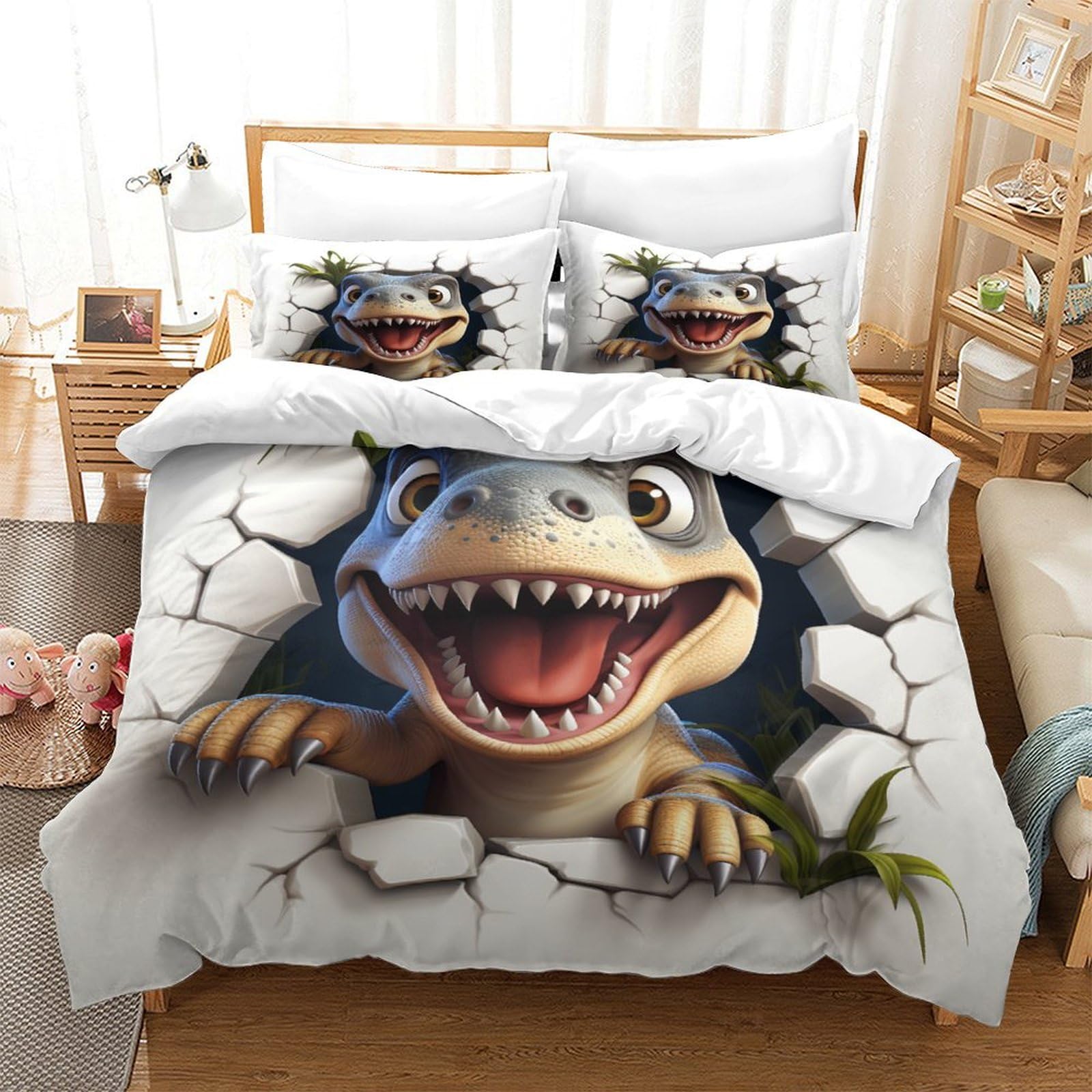 Housse de couette 260x220 élégante et durable au motif dinosaure