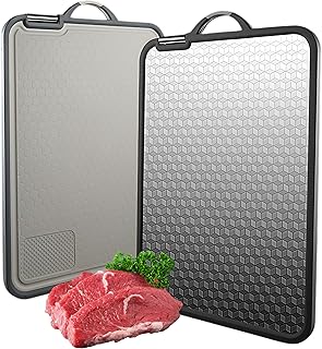 4-in-1 Large Cutting Board for Kitchen, Double-Sided Food-Grade 304 Stainless Steel and Wheat Straw with Juice Groove, Bui...