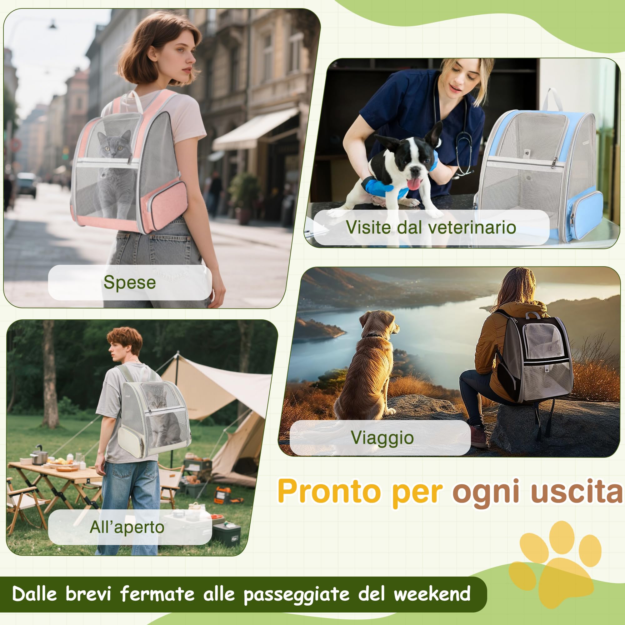 ALLSOPETS Zaino Trasportino per Cani Gatti Zaino per Cani Traspirante Zaino Pieghevole per Gatti e Cuccioli con Cinghie di Sicurezza Ideale per Viaggi Escursioni e All'aperto (Rosa Nebbia)