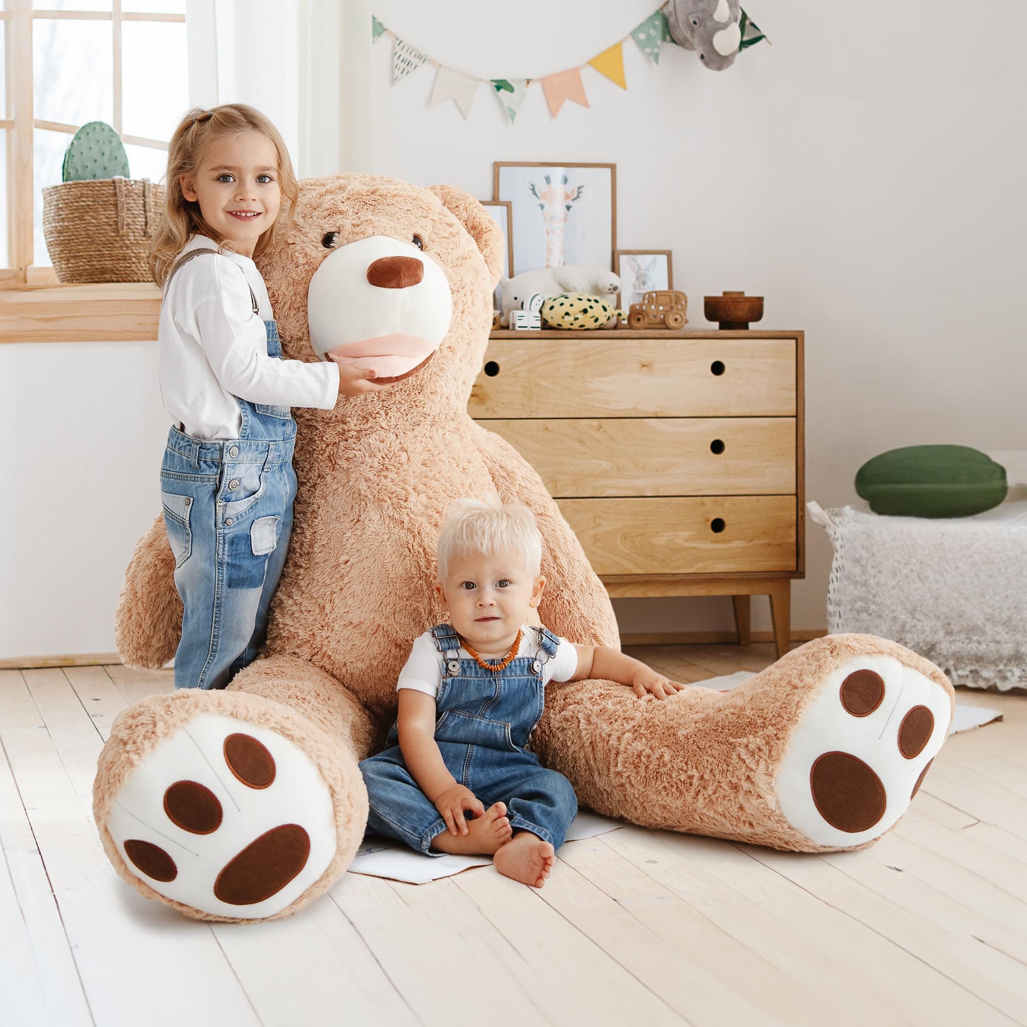 MKS XXL Teddybär 160 cm – weiches Kuscheltier mit Reißverschluss & waschbarem Bezug, großer riesen teddybär als Geschenkidee, Groß XXL für Kinderzimmer & Deko