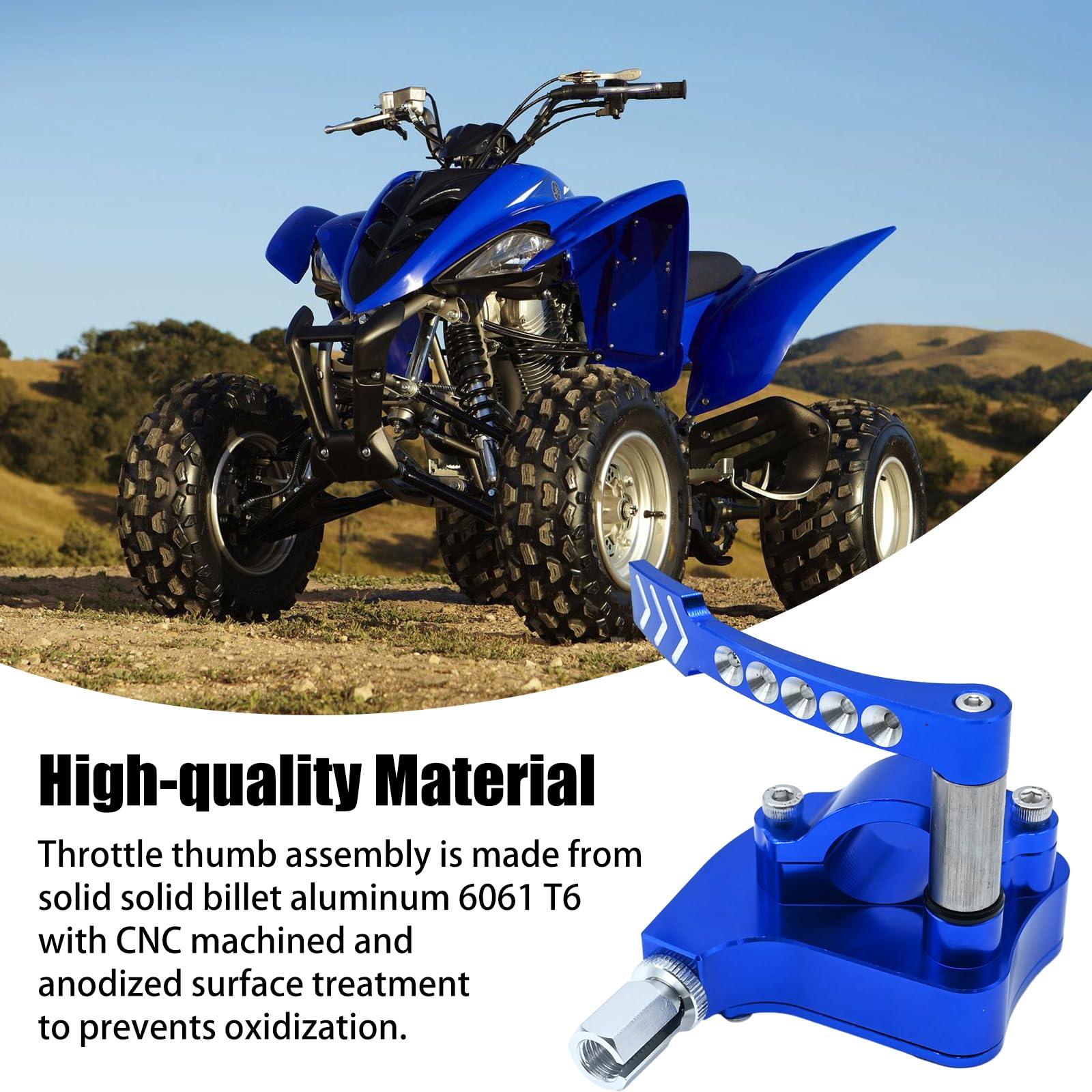 Blue Universal Billet CNC 7/8 "ATV Throttle Lever Thumb Controller Thumb Throttle Replacement for Yamaha Raptor 350 660 700 HD TRX 400EX sostituzione per Suzuki LTR450 250 500 LTZ400 250 ecc.