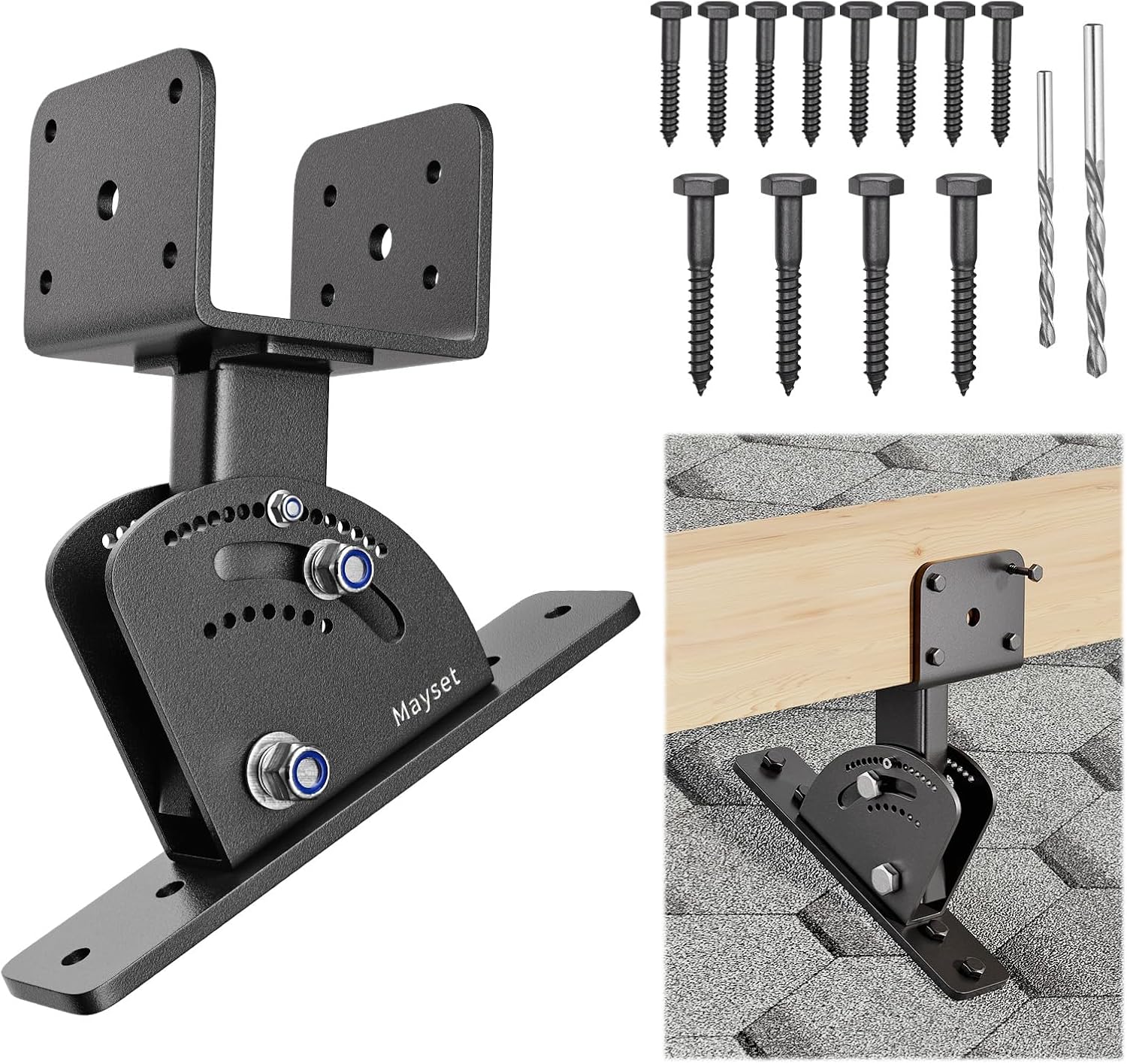 Pergola Roof Riser Adjustable & Anchored Angle Heavy Duty Patio Roof Riser Brackets for Wood Patio Cover Gazebo (1Pack)