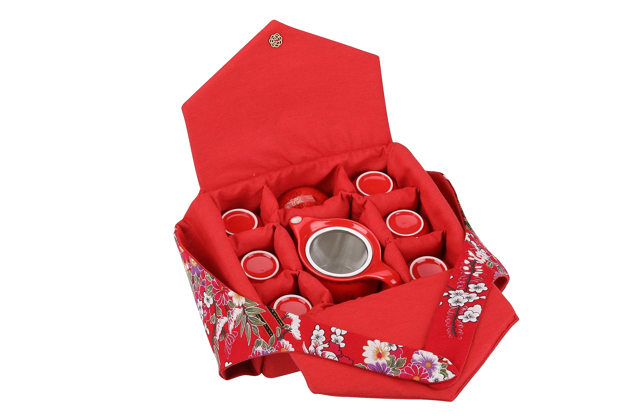 I-MART Chinesisches Teeservice, rotes Keramik-Teeservice, traditionelles asiatisches Tee-Set mit 1 Teekanne, 6 Teetassen und 1 Geschenkbox