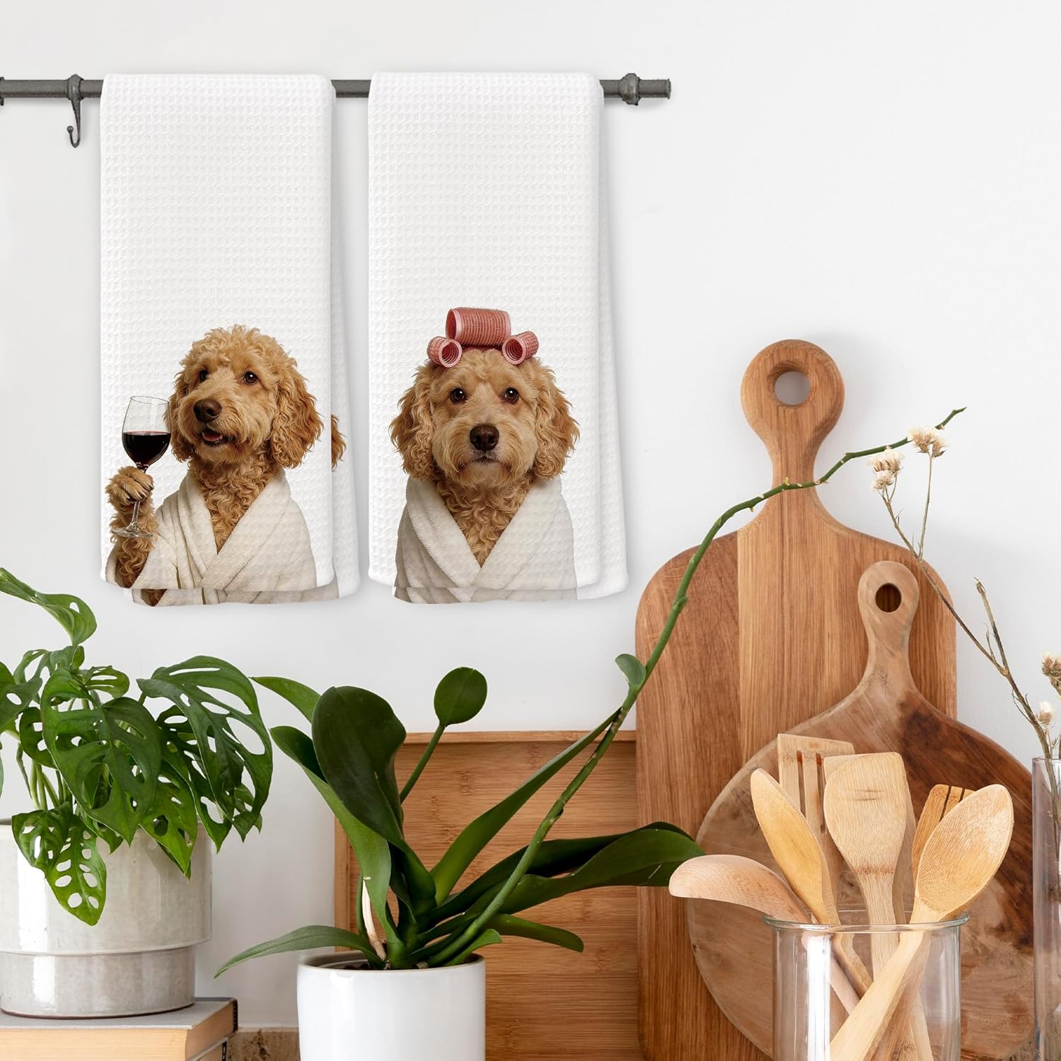 Funny Goldendoodle Bathroom Hand Towels Set of 2, Goldendoodle Gifts, Dog Gifts for Women Dog Lovers Home Decorative Hand Towels for Bathroom Washroom, Pet Bathroom Decor 16x24 Inch - Image 2