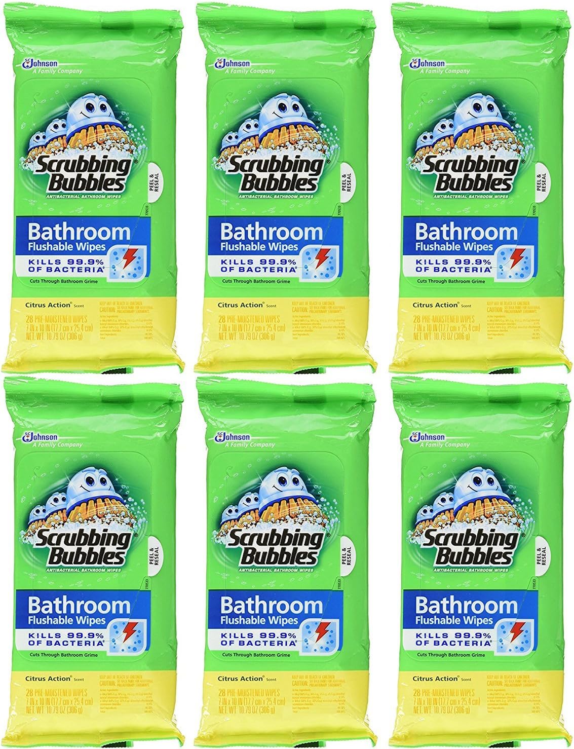 Scrubbing BubblesFlushable Bathroom Wipes, 28 Count, 6-Pack