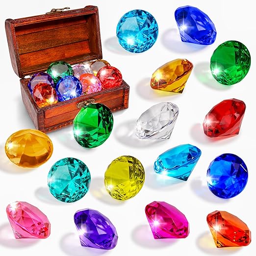 MGparty Diving Gem Pool Toys 16 Big Colorful Gemstone Pirate Treasure Chest for Kids Water Pool Games Swimming Pool Party Summer Diving Training Gift