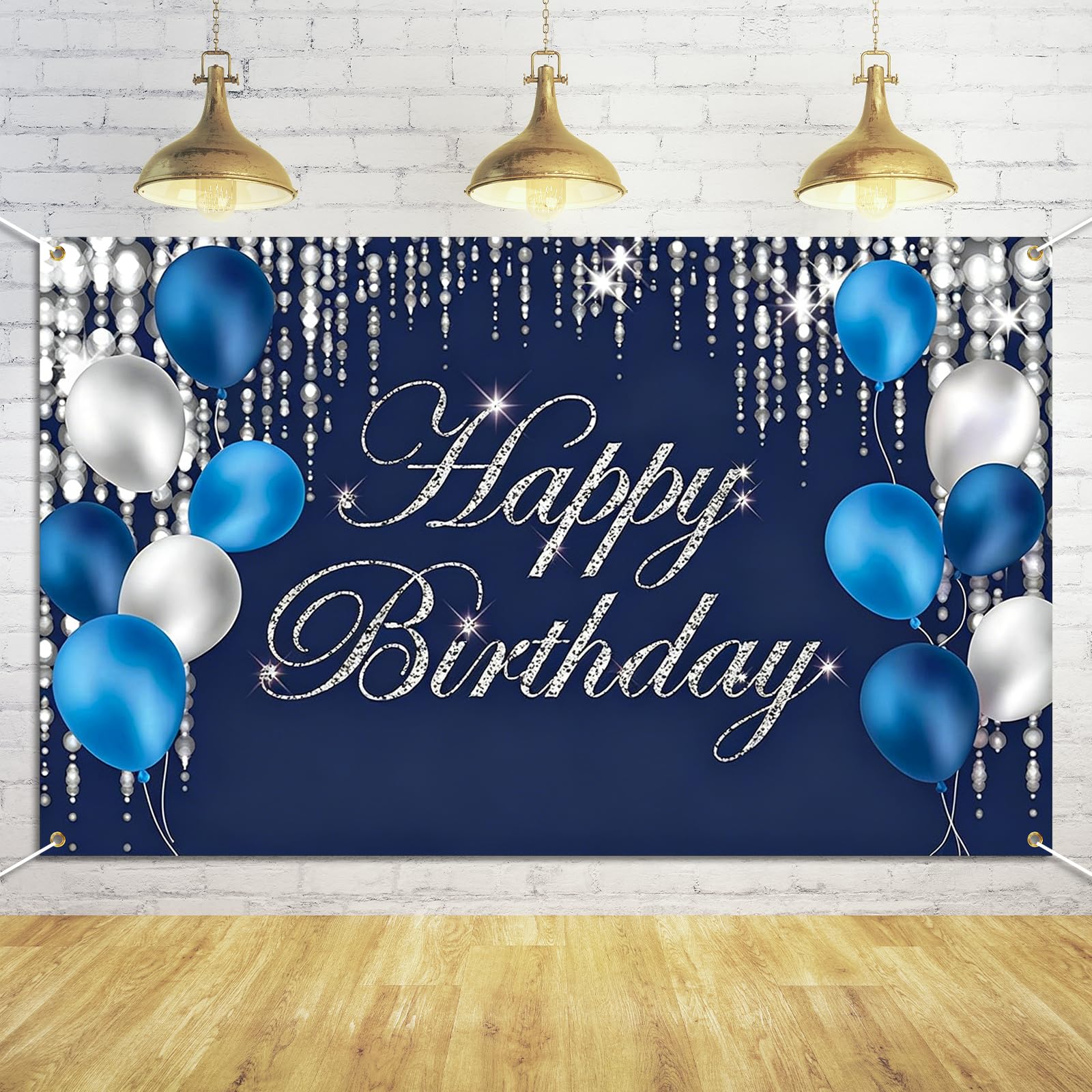 Happy Birthday Banner, Birthday Backdrop 180x110cm, Sign Poster Photo Background Banners for Party Anniversary Decorations (Blue)
