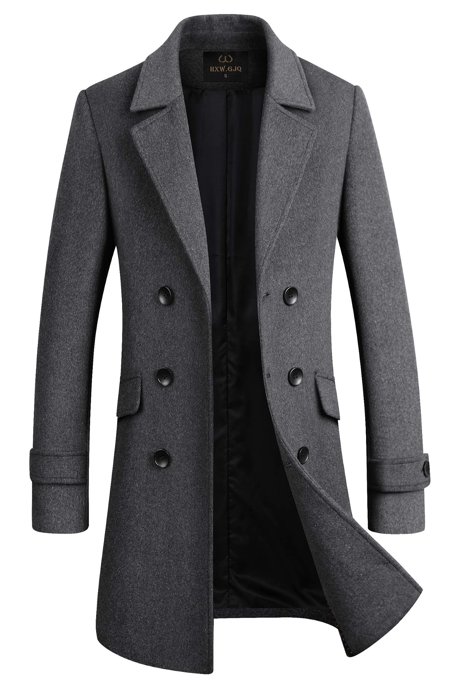 hxw.gjq Men's Premium Wool Blend Double Breasted Long Pea Coat, Grey1, Large-picture-11