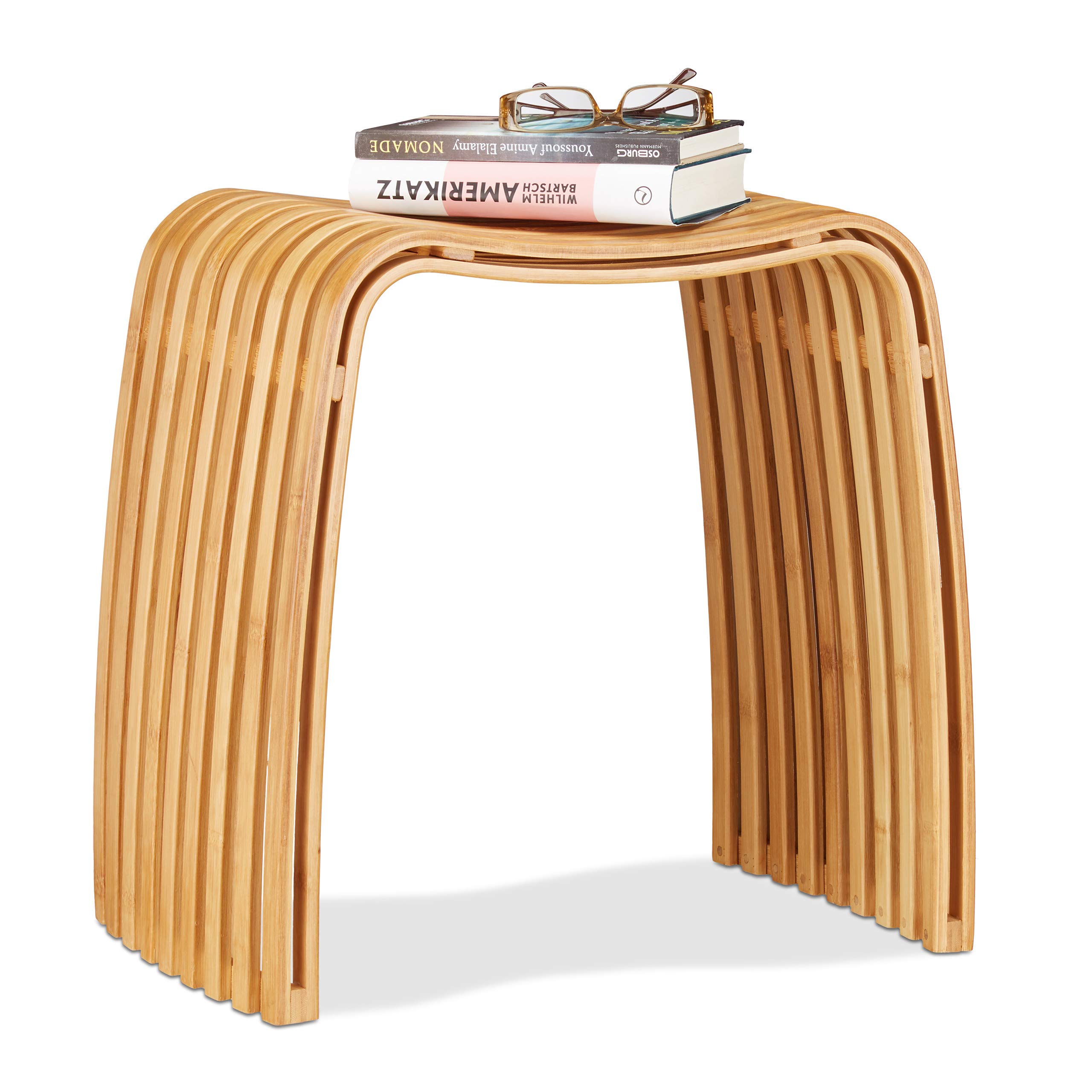 Relaxdays 2x Bamboo Hallway Stool, Elegant Footrest in Scandinavian Design, Natural Chair; Backless