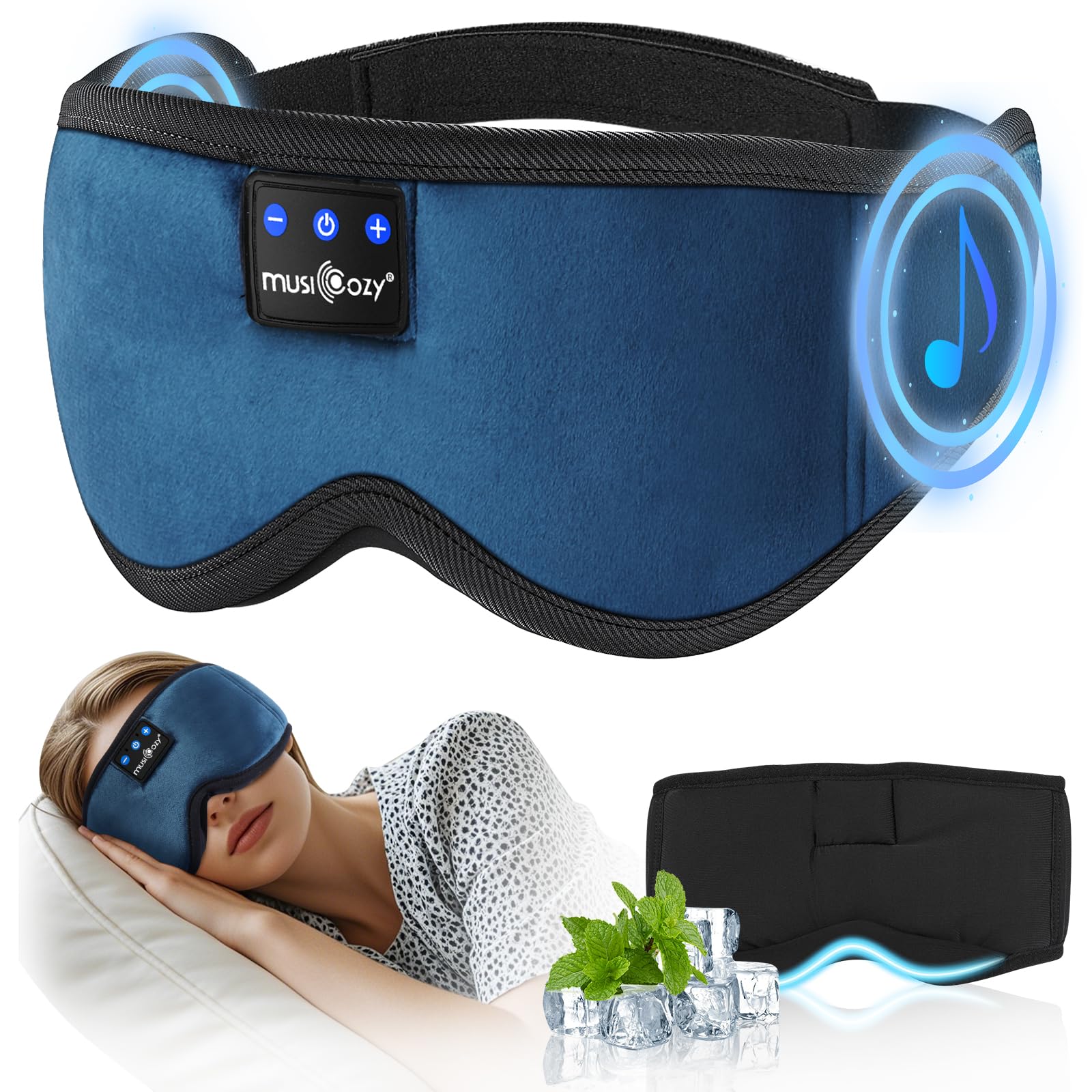 MUSICOZY 3D Schlafmasken Kopfhörer, 100% Verdunkelung, Schlafkopfhörer, Bluetooth-Augenmaske mit Kopfhörern zum Schlafen, Reisen, Nickerchen, Entspannen, Meditieren