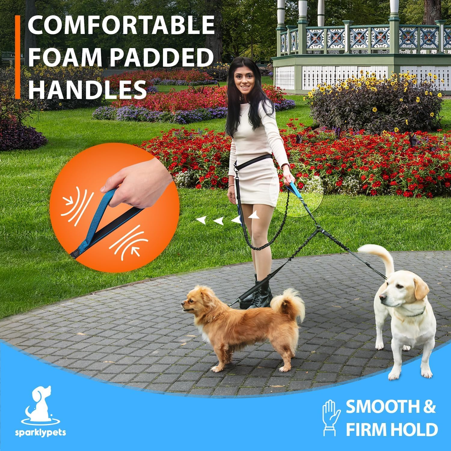 SparklyPets - Laisse Mains Libres pour 2 Chiens de Petite Taille - Harnais Professionnel avec Coutures réfléchissantes pour Entraînement, Marche, Jogging, Course à Pied