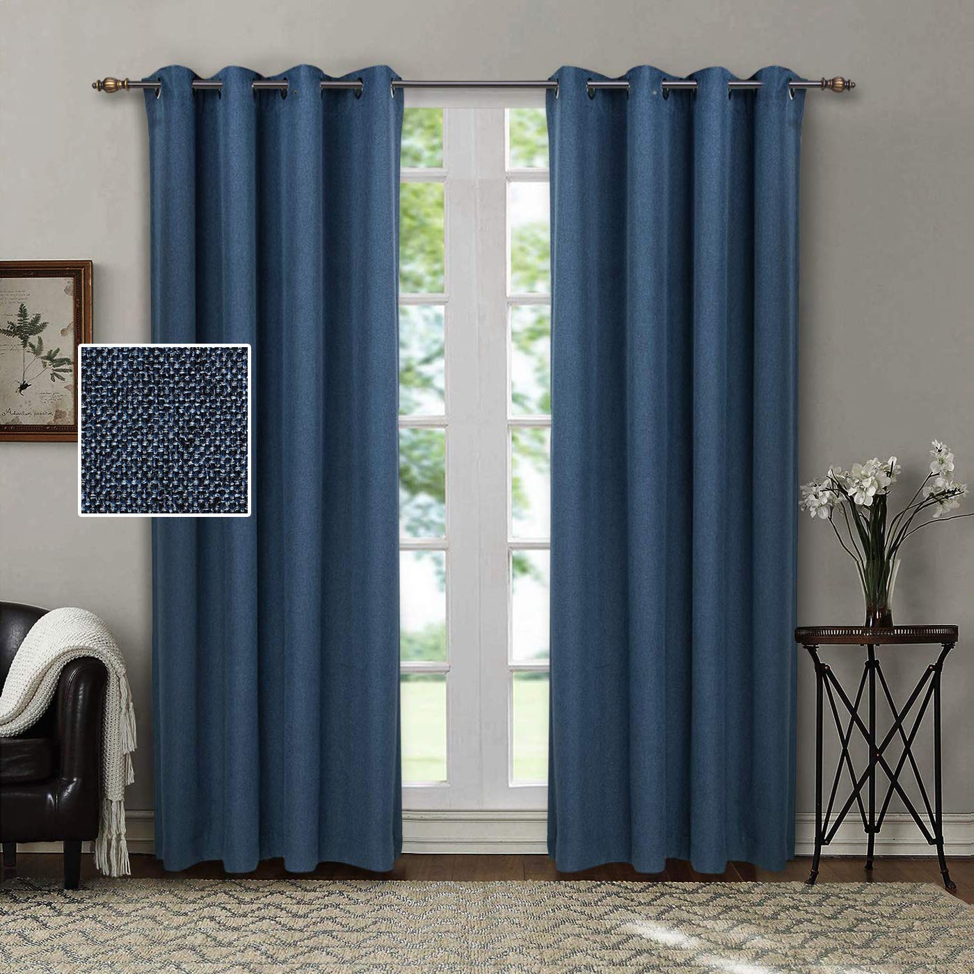 Navy Blue Burlap Curtains Curtains & Drapes